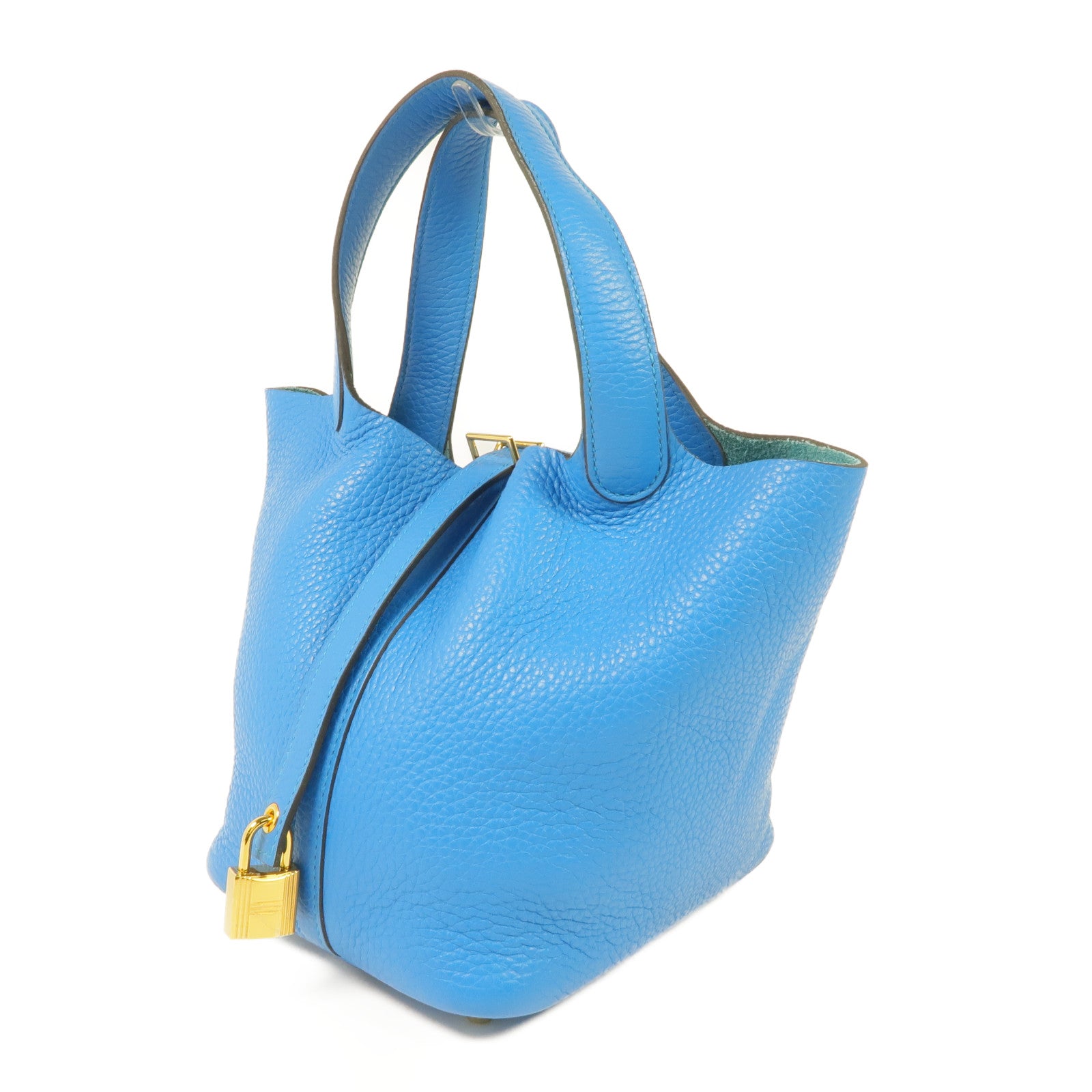 HERMES Clemence皮革Picotin PM金扣手挽袋 Bleu Zanzibar