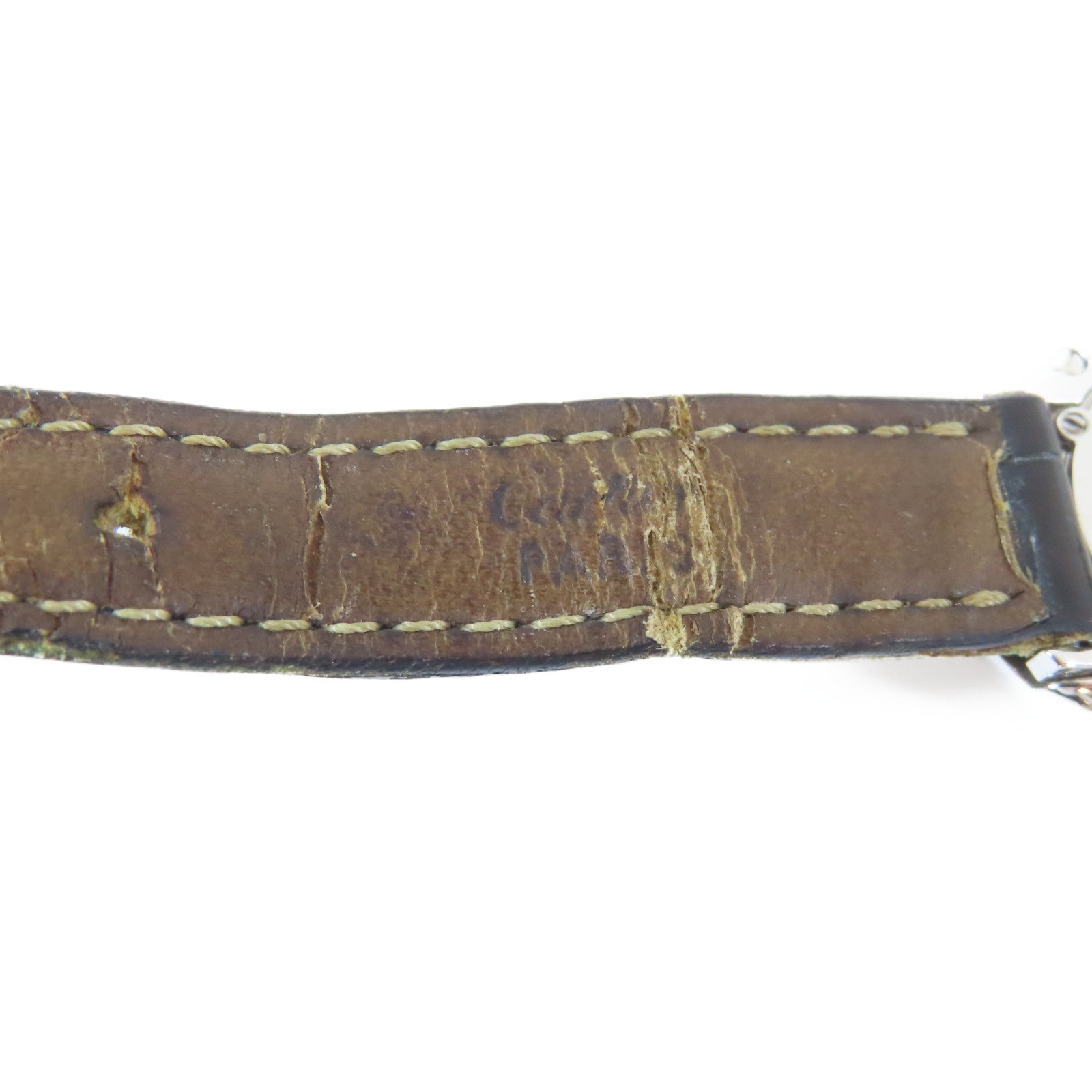 CARTIER 18K白金/皮革Baignoire石英機芯手錶白色#17cm