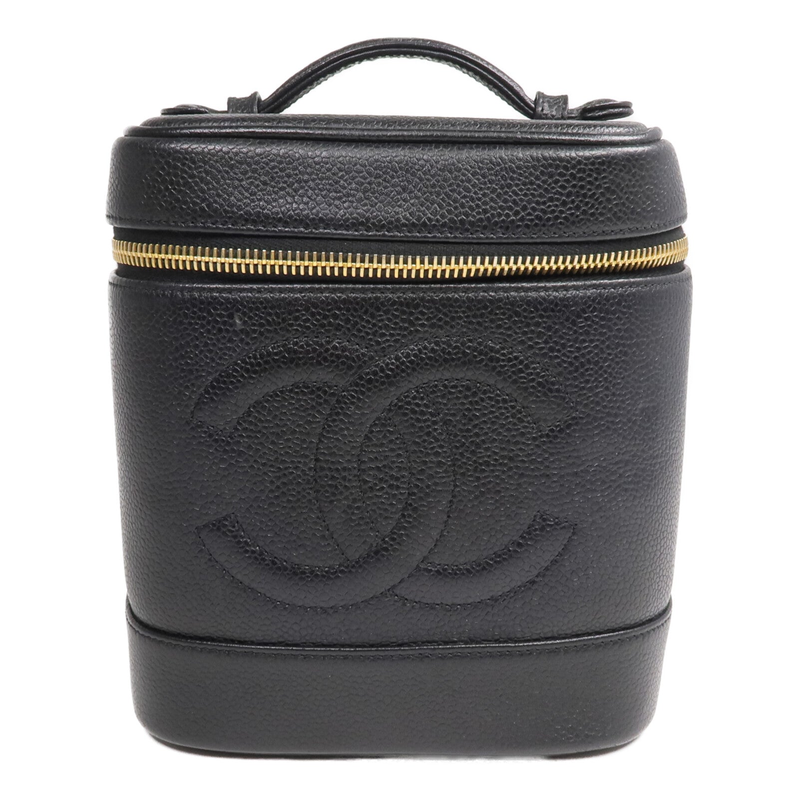 CHANEL 牛皮皮革Vintage Vanity Case金扣鏈帶手挽肩背兩用袋