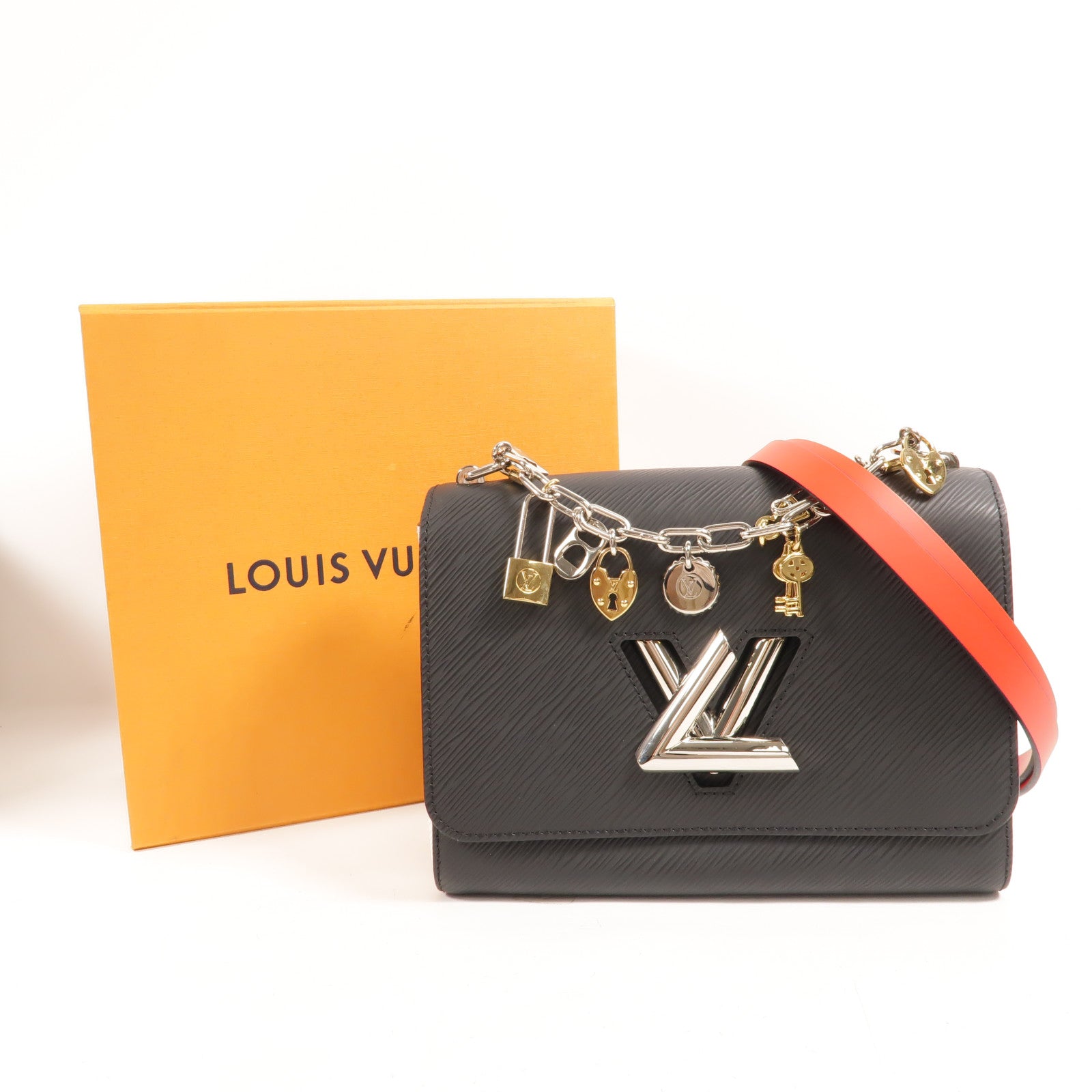 LOUIS VUITTON Epi Love Lock Charm Twist鏈帶手挽肩背兩用袋