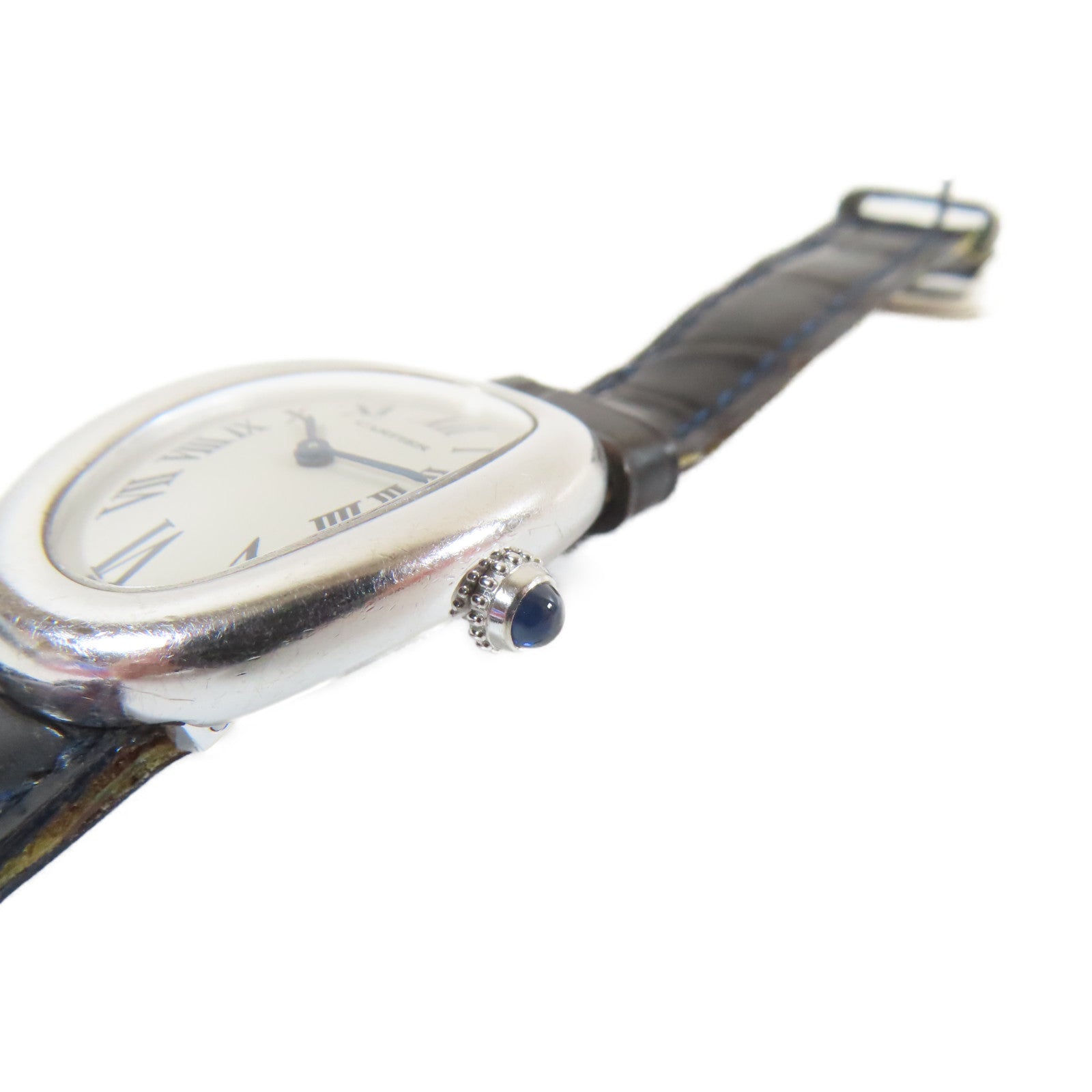 CARTIER 18K白金/皮革Baignoire石英機芯手錶白色#17cm