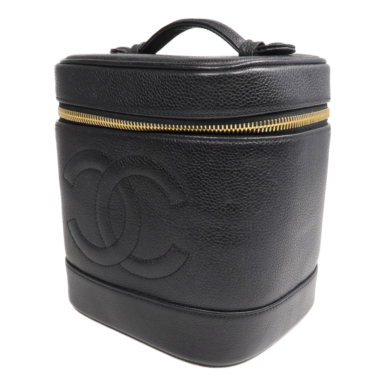 CHANEL 牛皮皮革Vintage Vanity Case金扣鏈帶手挽肩背兩用袋