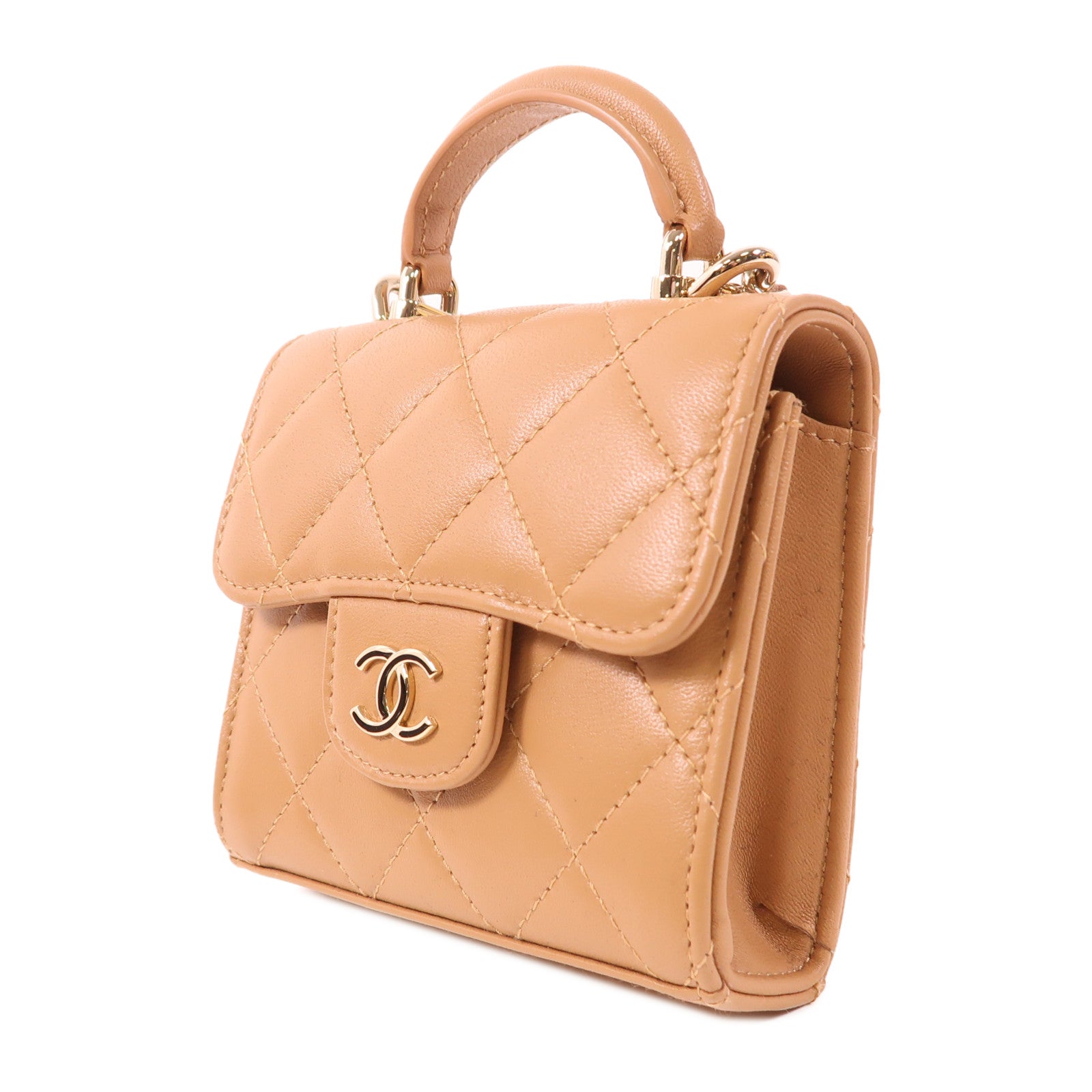 CHANEL CC GHW Mini Flap Bag With Handle 2 Way Bag AP2682 Leather Brown