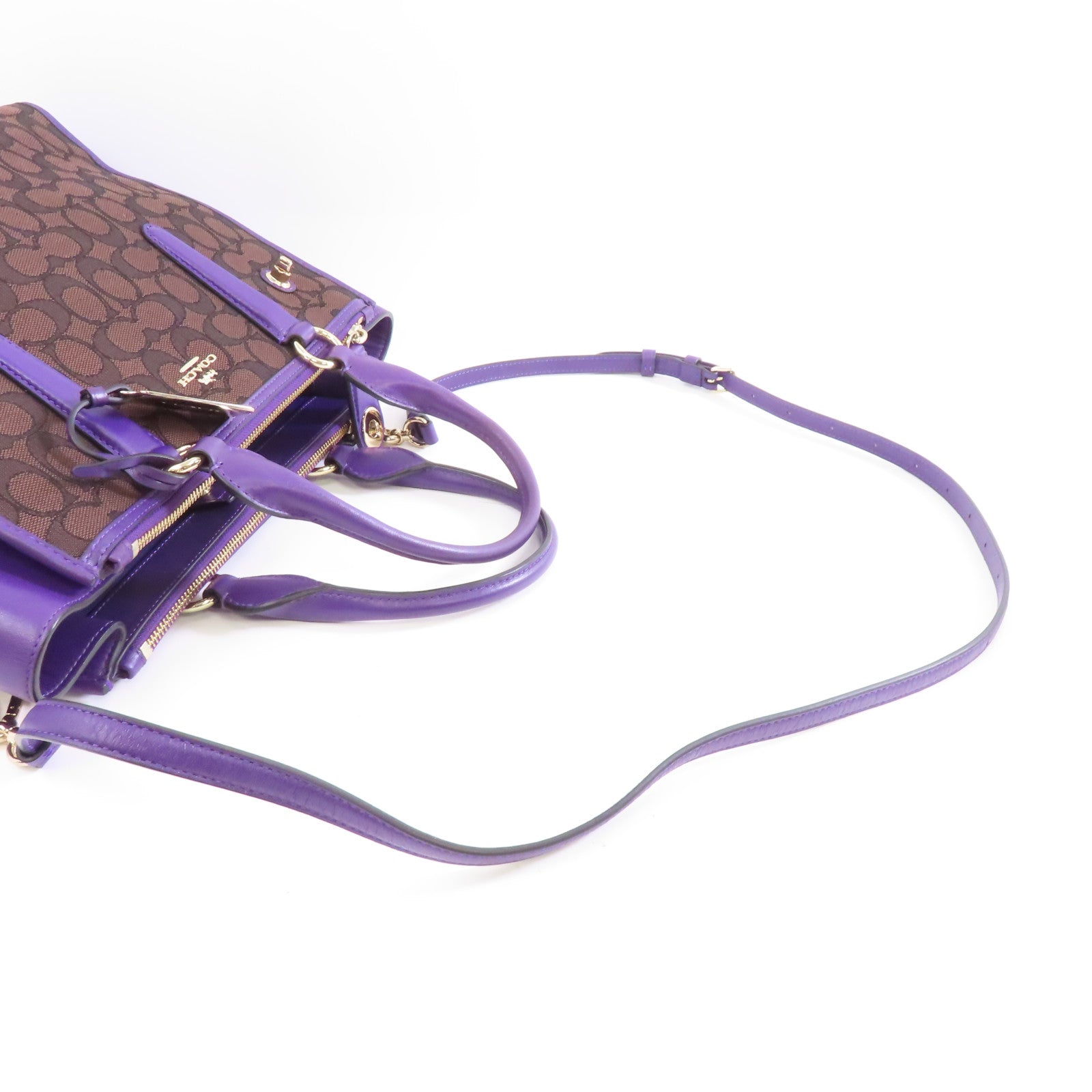 COACH 【激減優惠】帆布2way Shoulder Bag金扣手挽肩背兩用袋棕色