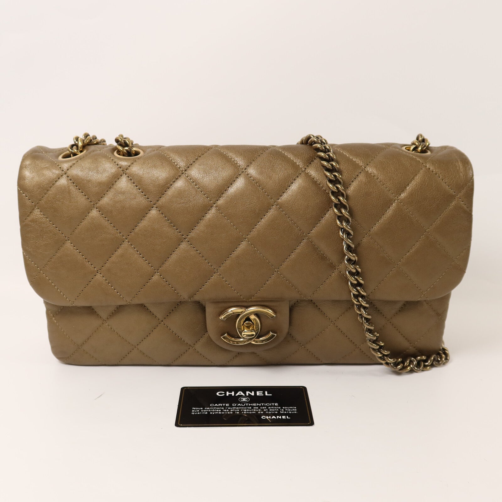 CHANEL 牛皮皮革Chain Shoulder金扣鏈帶肩背袋