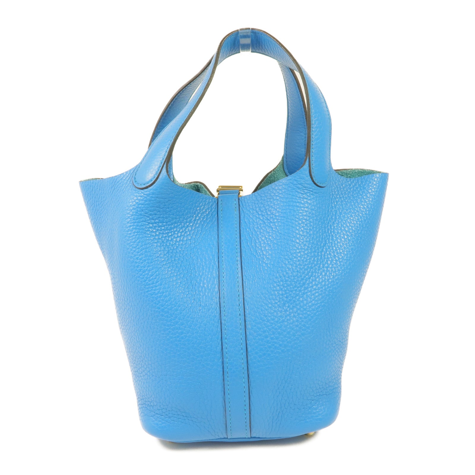 HERMES Clemence皮革Picotin PM金扣手挽袋 Bleu Zanzibar