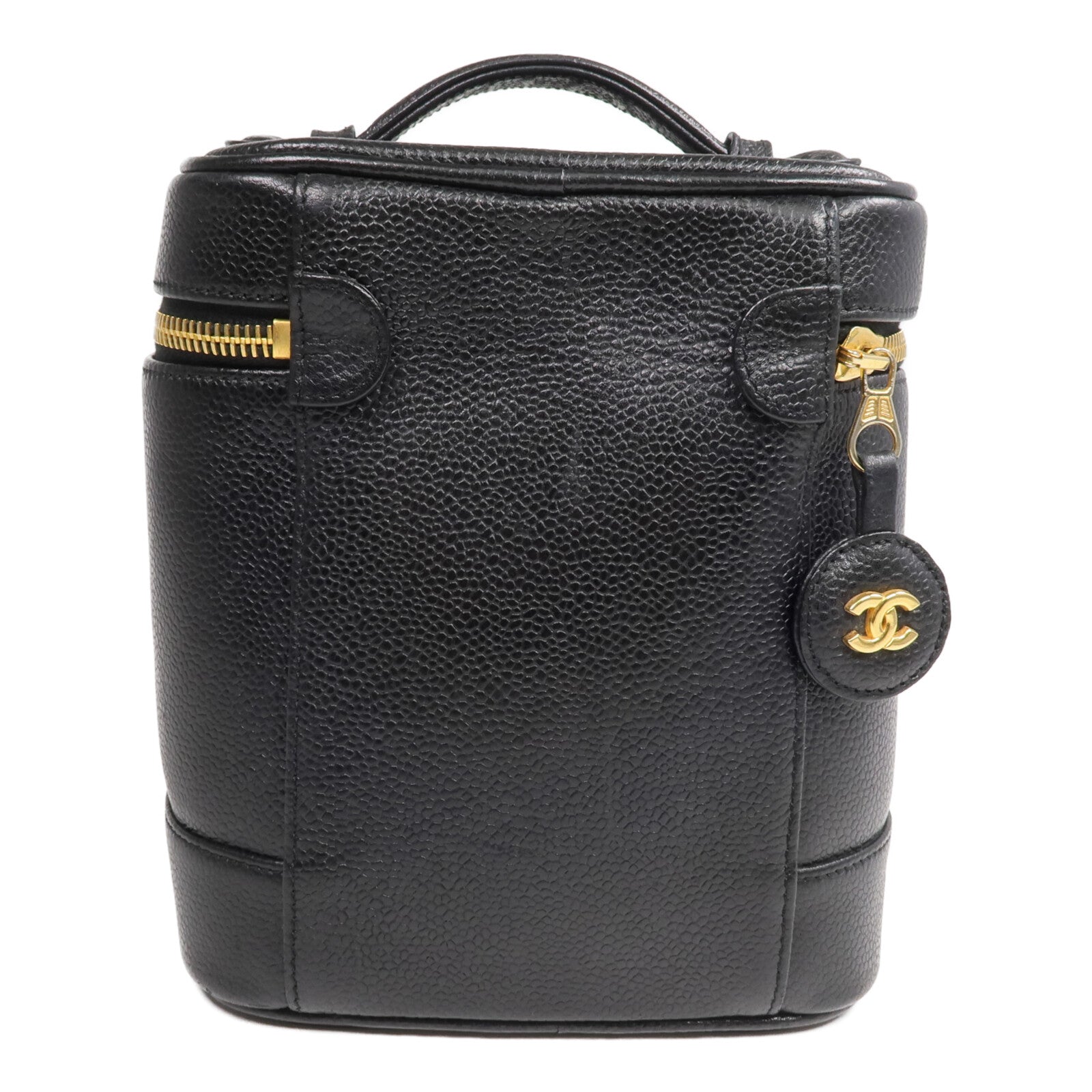 CHANEL 牛皮皮革Vintage Vanity Case金扣鏈帶手挽肩背兩用袋