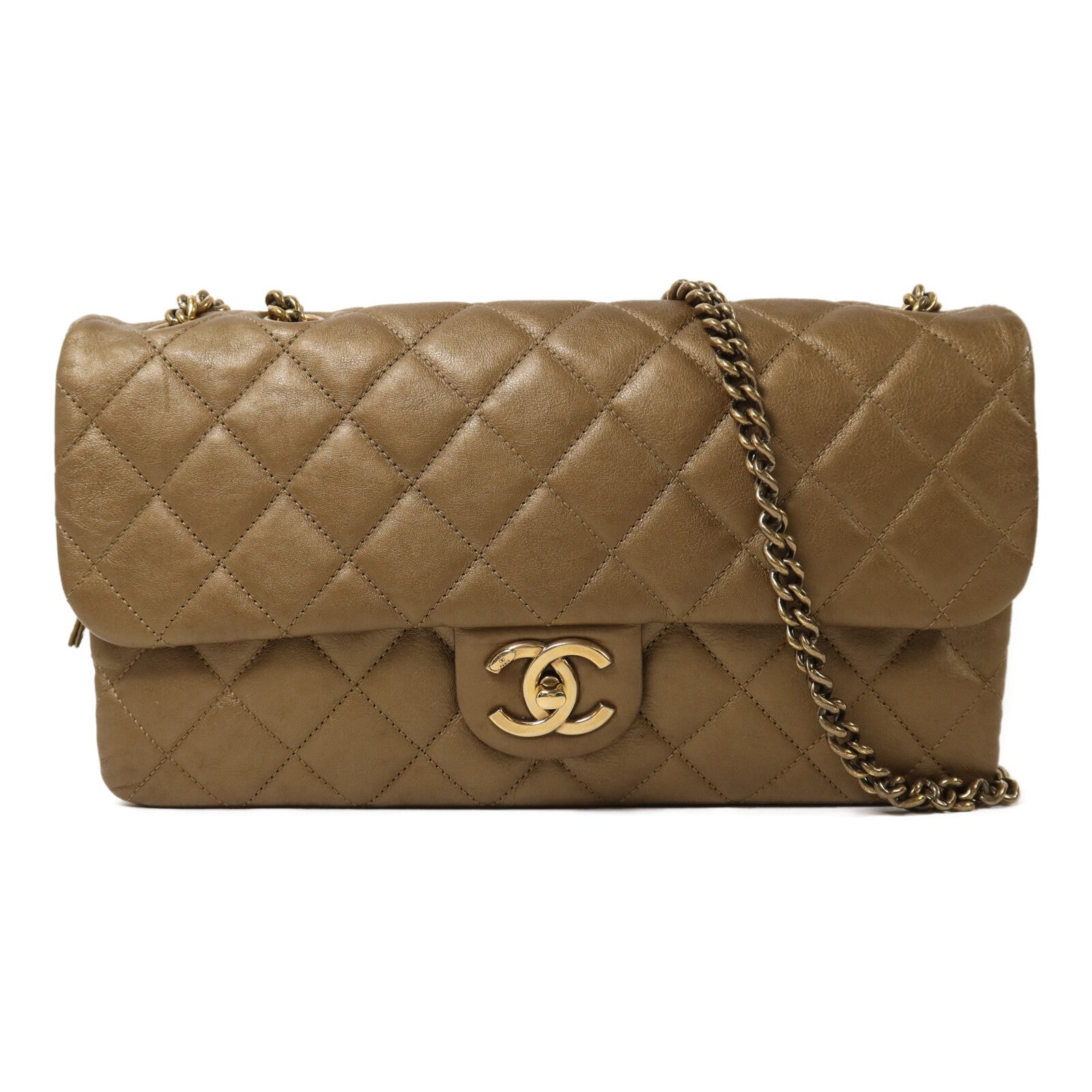 CHANEL 牛皮皮革Chain Shoulder金扣鏈帶肩背袋