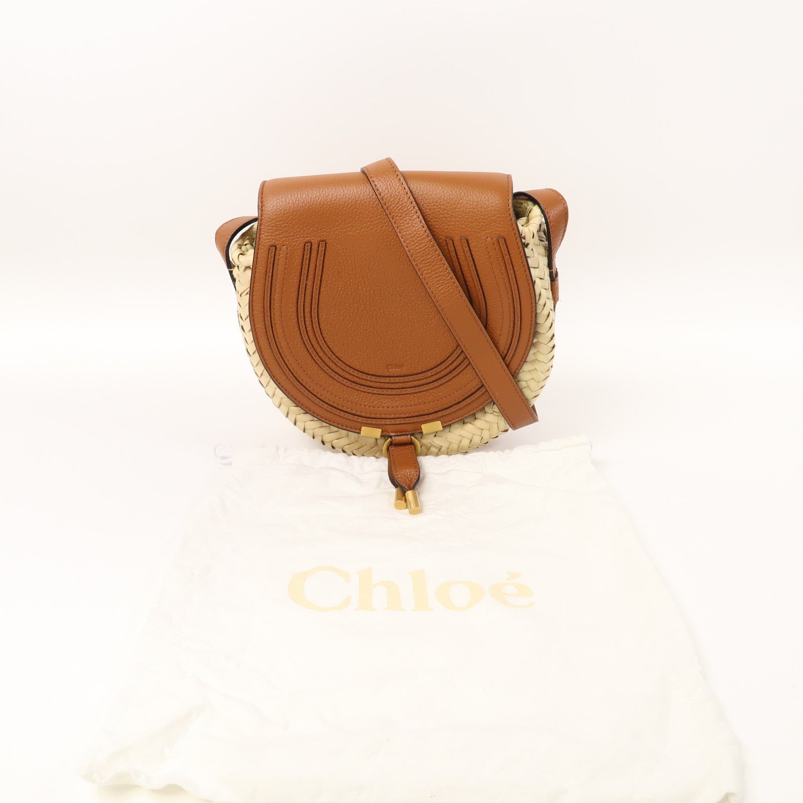 Chloe 牛皮皮革Shoulder Bag金扣肩背袋啡色/米色