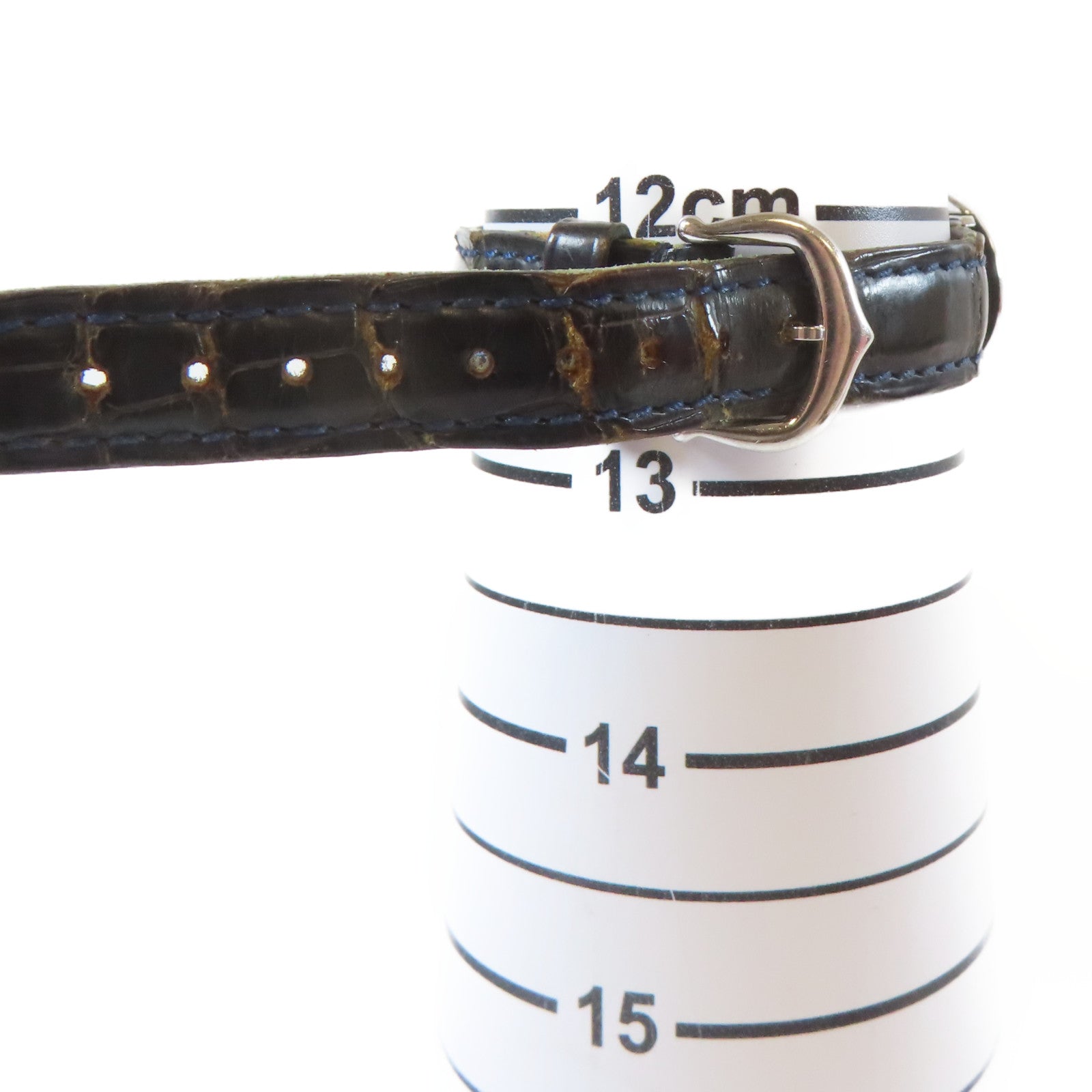 CARTIER 18K白金/皮革Baignoire石英機芯手錶白色#17cm