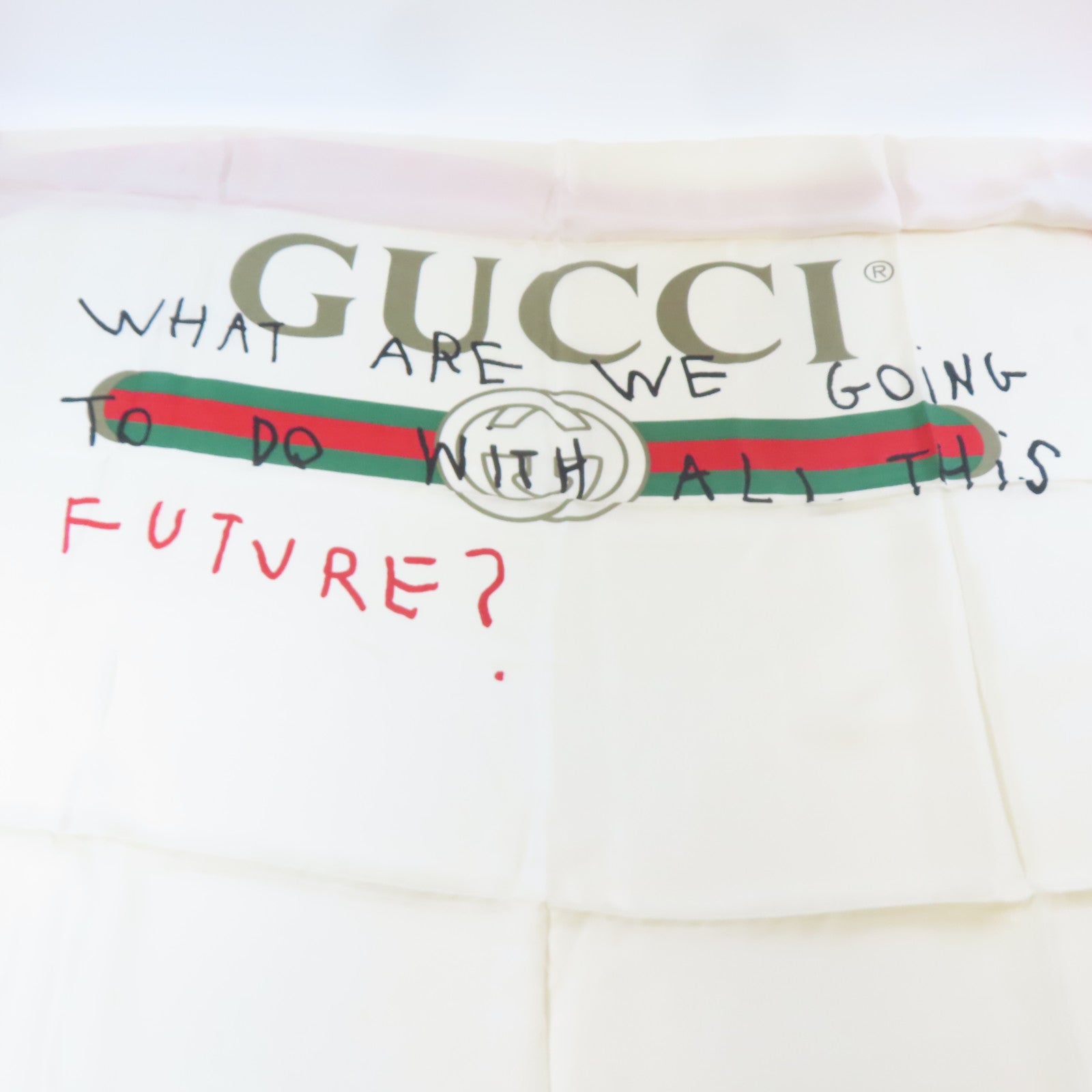 GUCCI 絲質Scarf絲巾白色/紅色