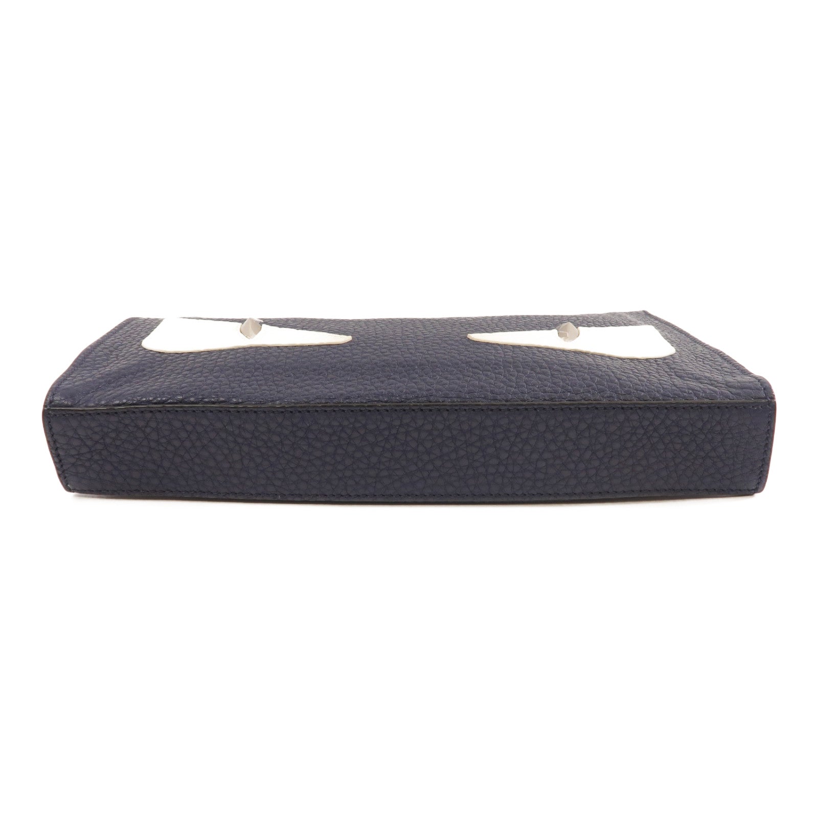 FENDI 牛皮皮革Clutch Bag銀扣手拿包深藍色/白色