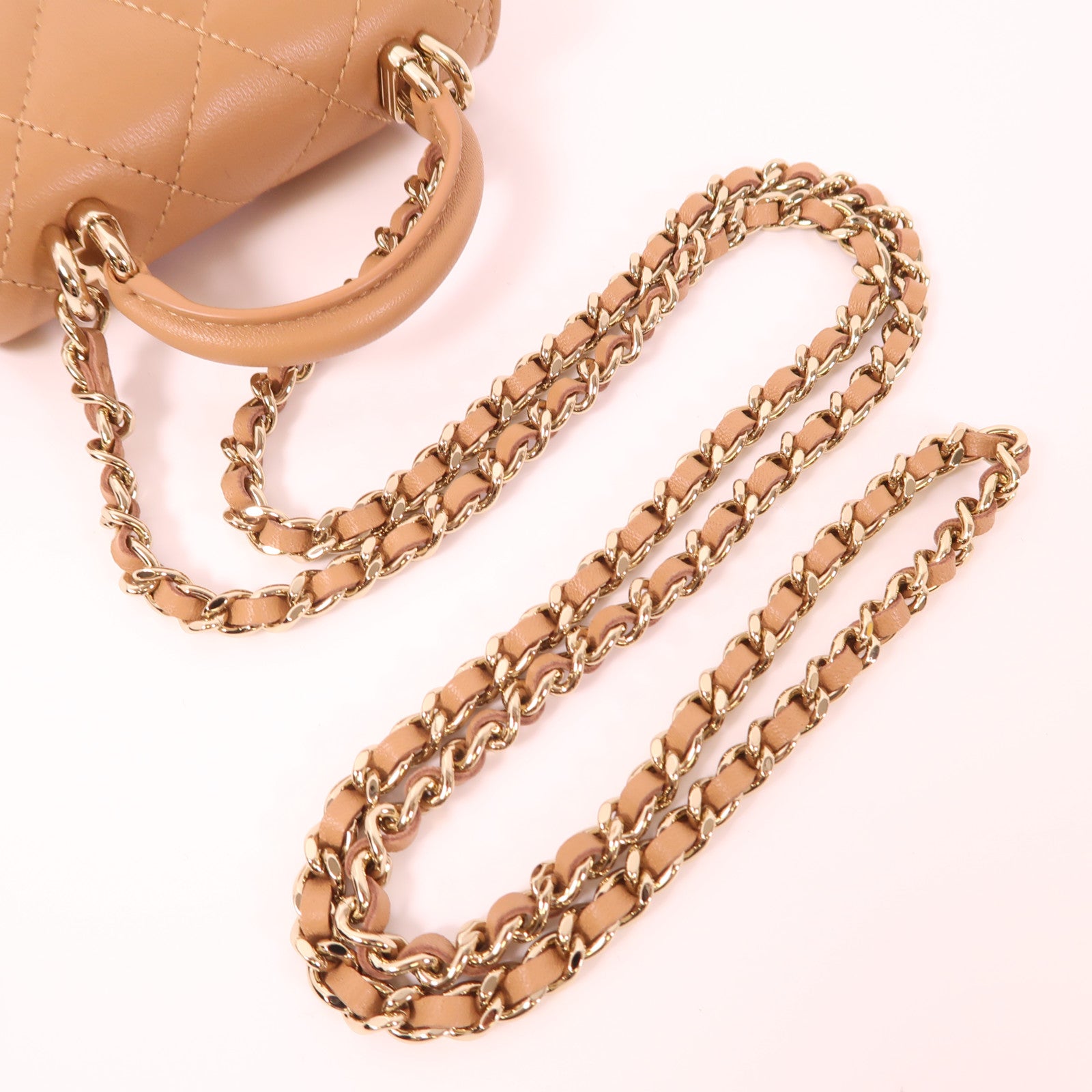 CHANEL CC GHW Mini Flap Bag With Handle 2 Way Bag AP2682 Leather Brown
