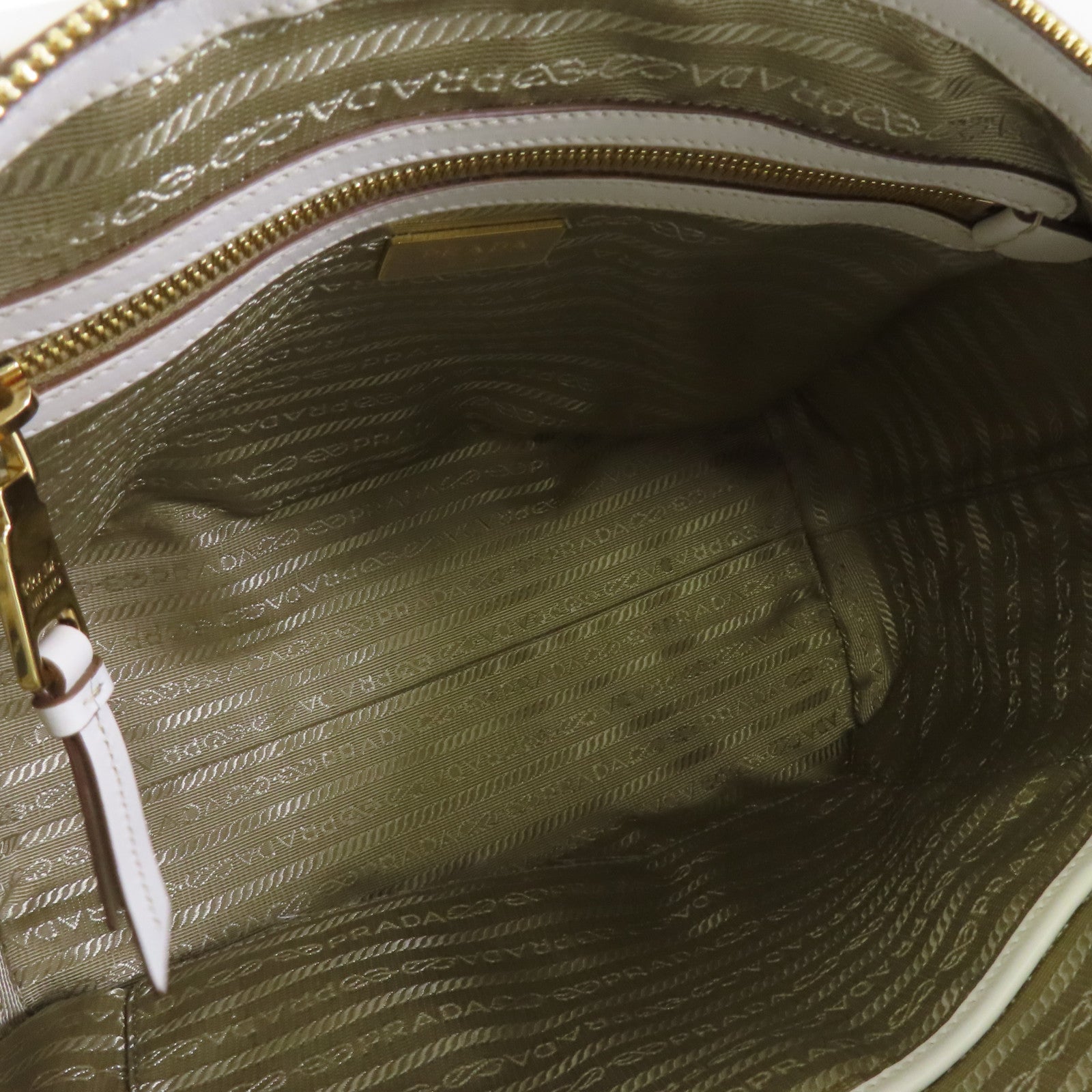 PRADA 帆布Logo Jacquard Shoulder Bag金扣手挽肩背兩用袋啡色/白色
