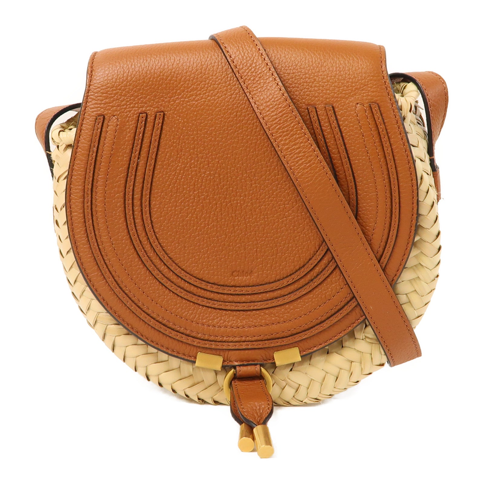 Chloe 牛皮皮革Shoulder Bag金扣肩背袋啡色/米色