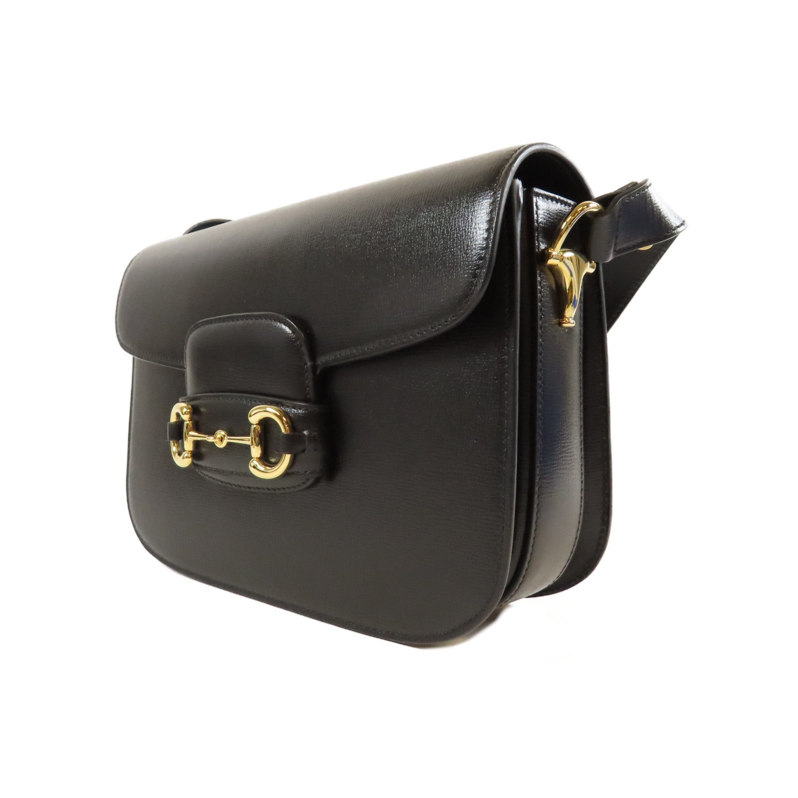 GUCCI 【激減優惠】牛皮皮革Horsebit 1955金扣肩背袋黑色