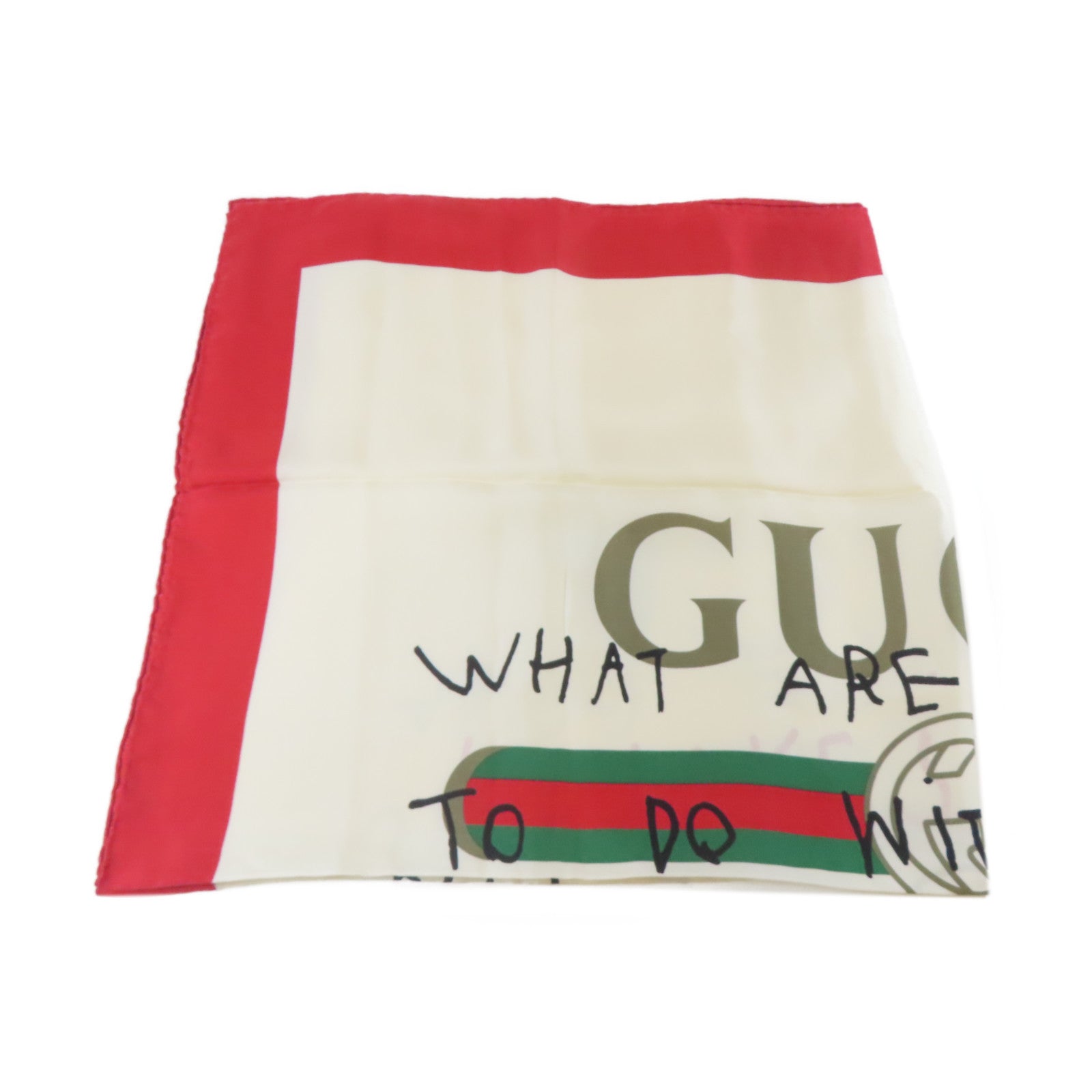 GUCCI 絲質Scarf絲巾白色/紅色
