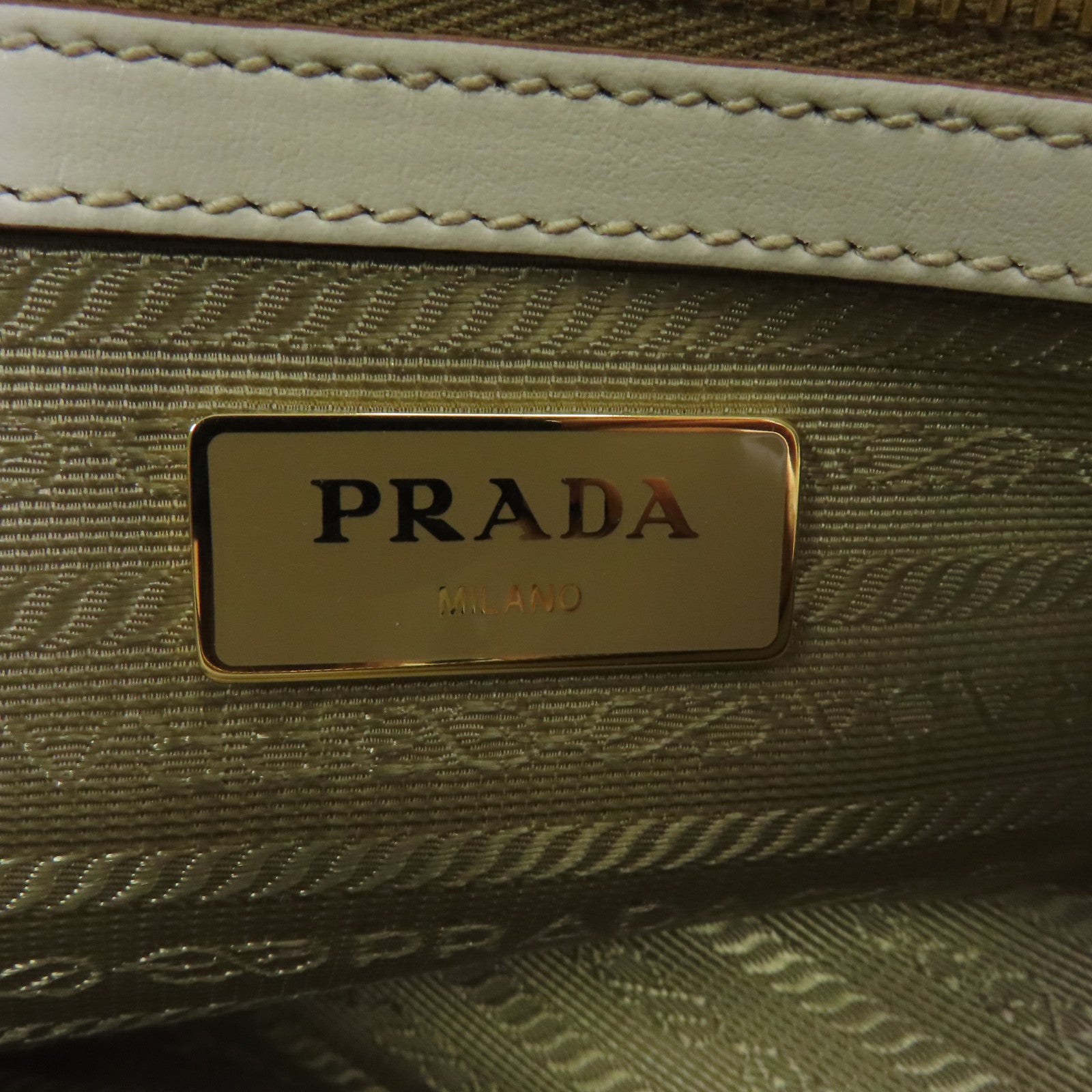 PRADA 帆布Logo Jacquard Shoulder Bag金扣手挽肩背兩用袋啡色/白色