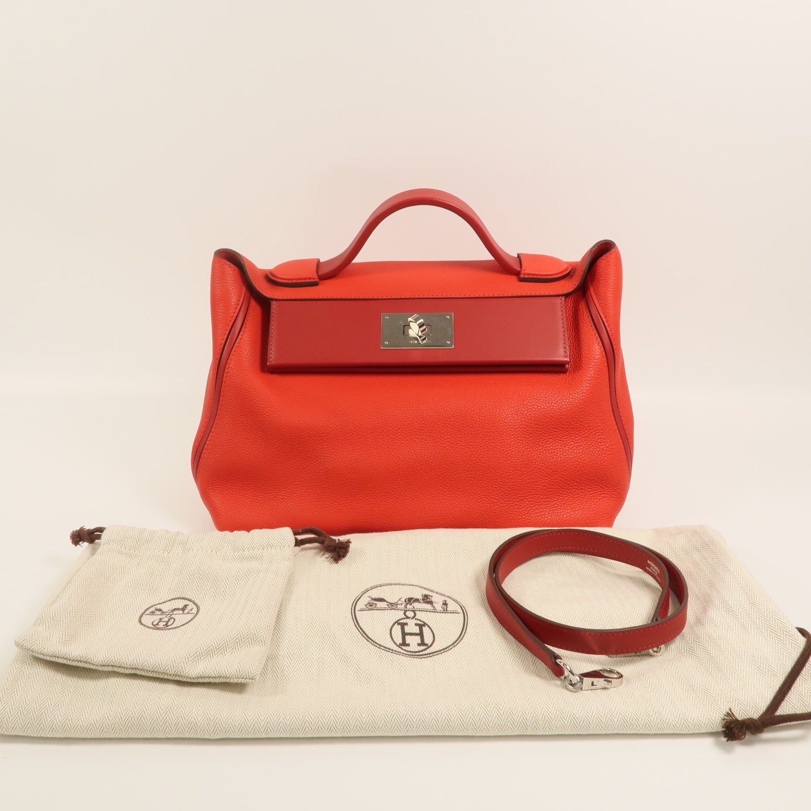 HERMES Togo/Swift皮革24/24 29cm手挽肩背兩用袋Rouge De Coeur