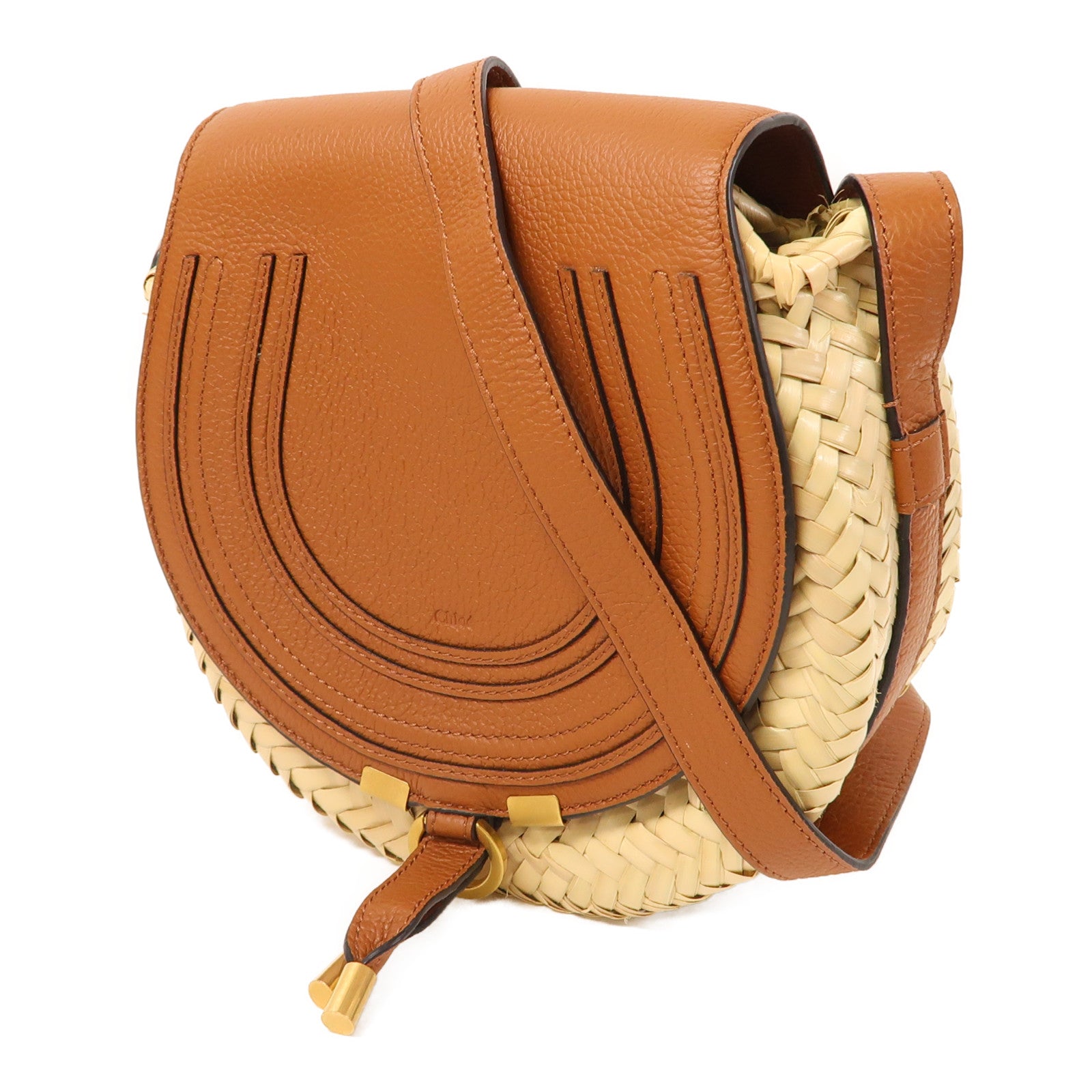 Chloe 牛皮皮革Shoulder Bag金扣肩背袋啡色/米色