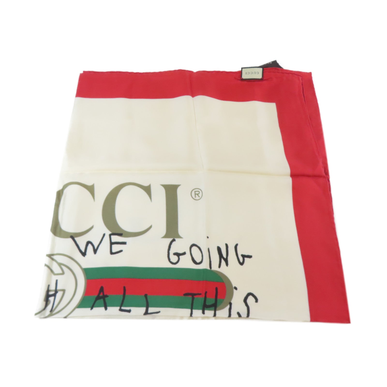 GUCCI 絲質Scarf絲巾白色/紅色
