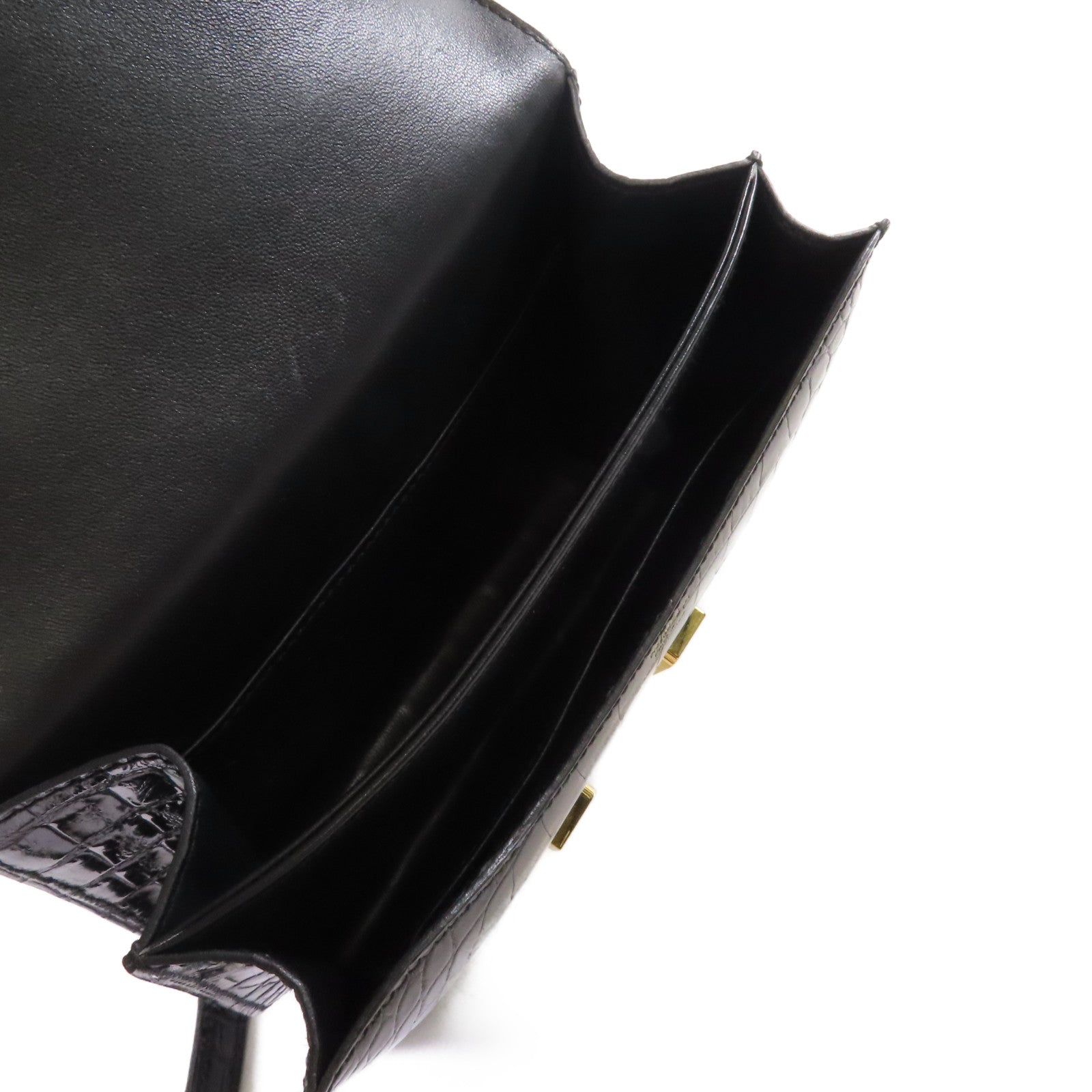HERMES 鱷魚皮革Constance Mini Shoulder Bag金扣肩背袋黑色