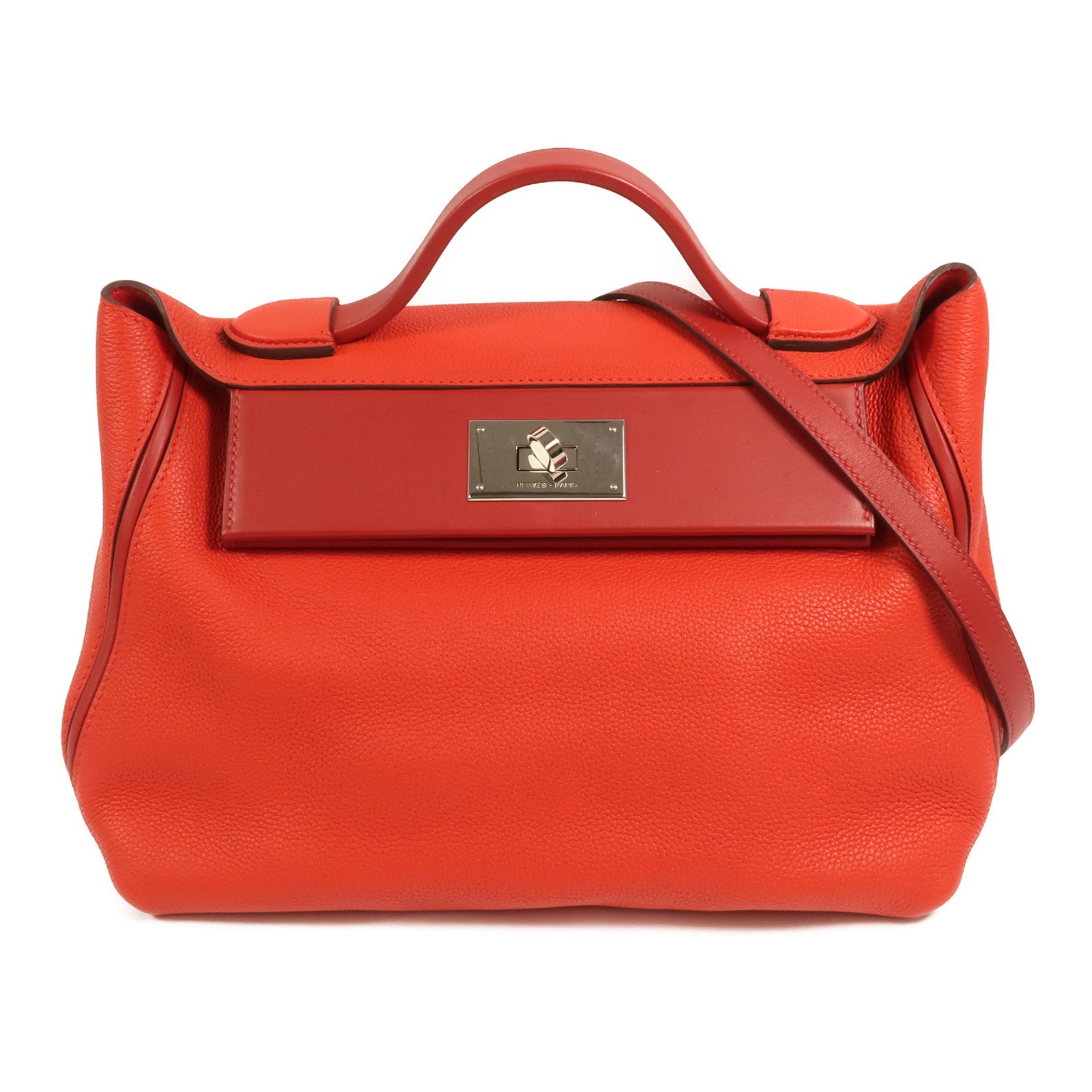 HERMES Togo/Swift皮革24/24 29cm手挽肩背兩用袋Rouge De Coeur