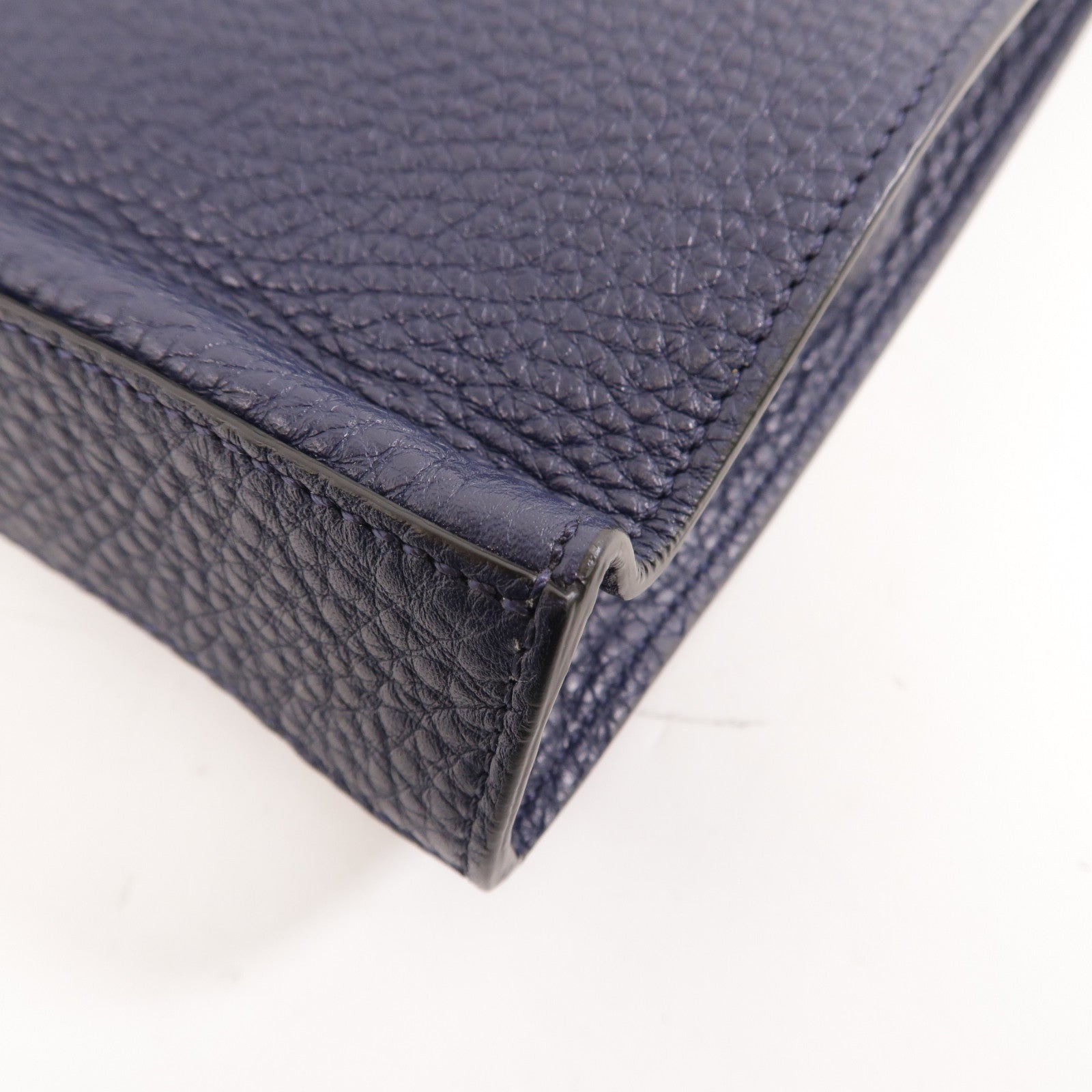 FENDI 牛皮皮革Clutch Bag銀扣手拿包深藍色/白色