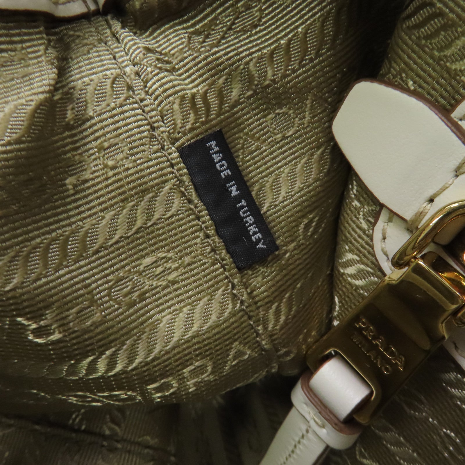 PRADA 帆布Logo Jacquard Shoulder Bag金扣手挽肩背兩用袋啡色/白色