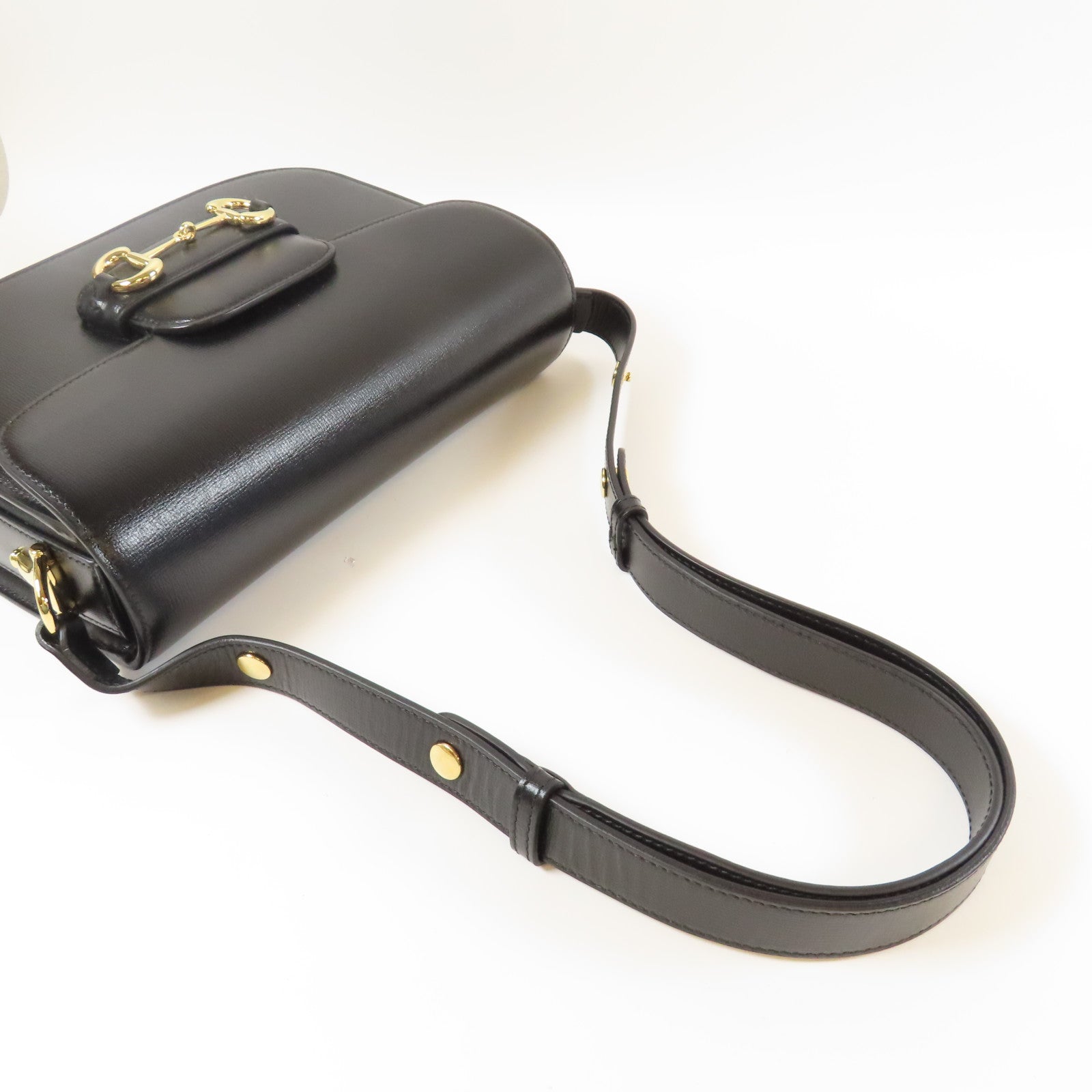 GUCCI 【激減優惠】牛皮皮革Horsebit 1955金扣肩背袋黑色
