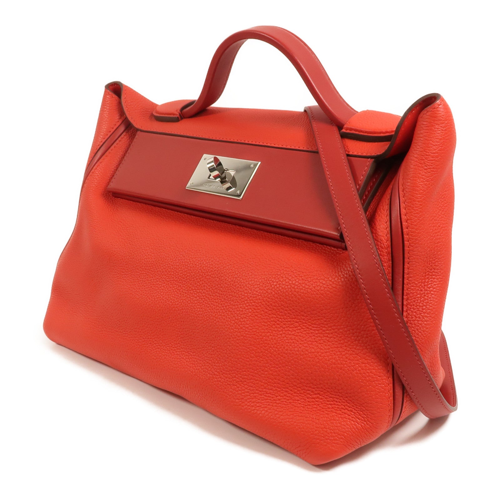 HERMES Togo/Swift皮革24/24 29cm手挽肩背兩用袋Rouge De Coeur