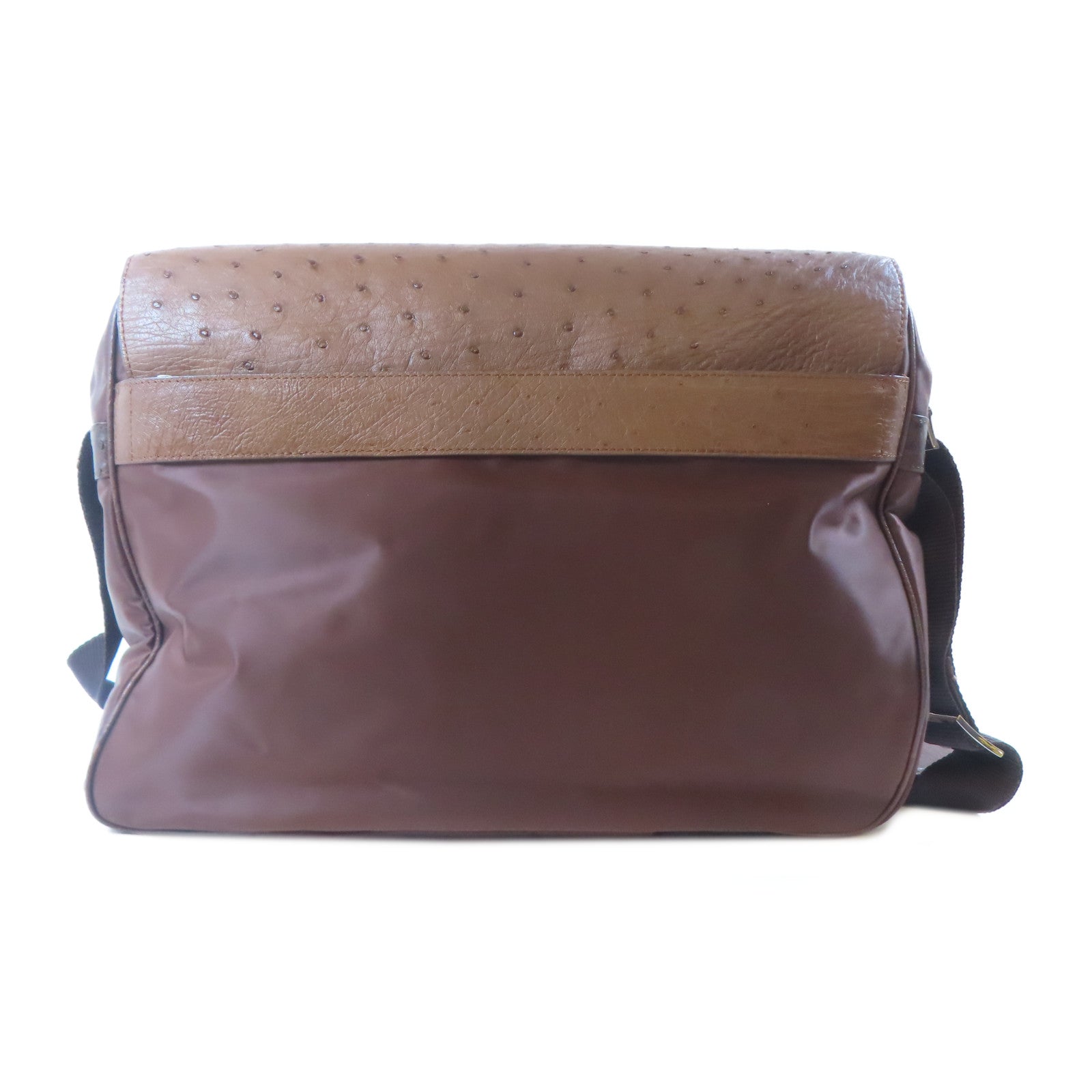 SELECTION 鴕鳥皮革/尼龍Kwanpen Shoulder Bag銀扣肩背袋棕色