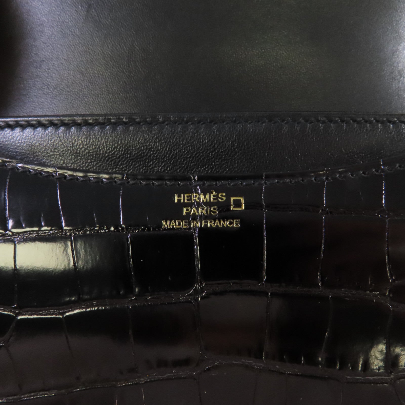 HERMES 鱷魚皮革Constance Mini Shoulder Bag金扣肩背袋黑色