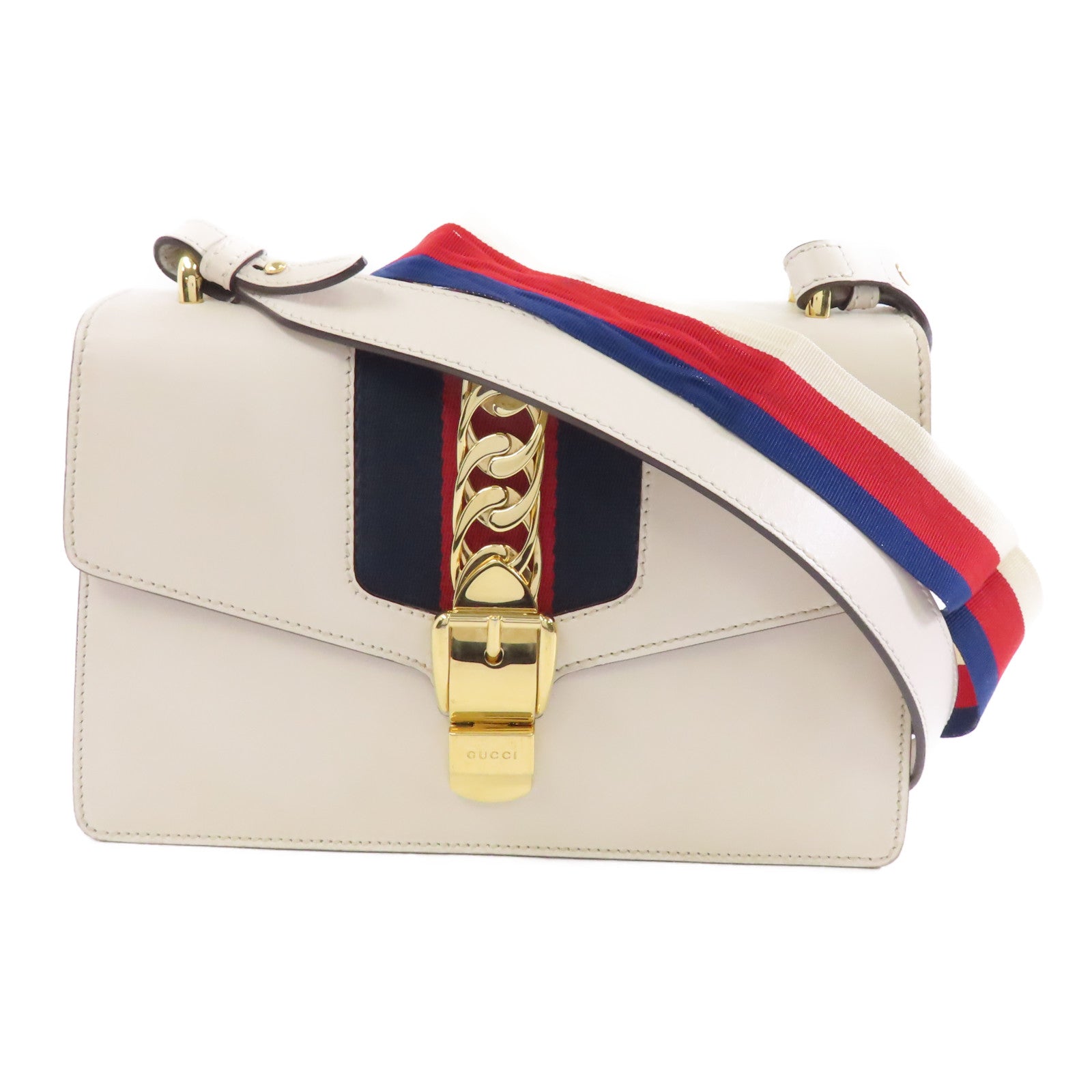 GUCCI 牛皮皮革Sylvie金扣手挽肩背兩用袋白色