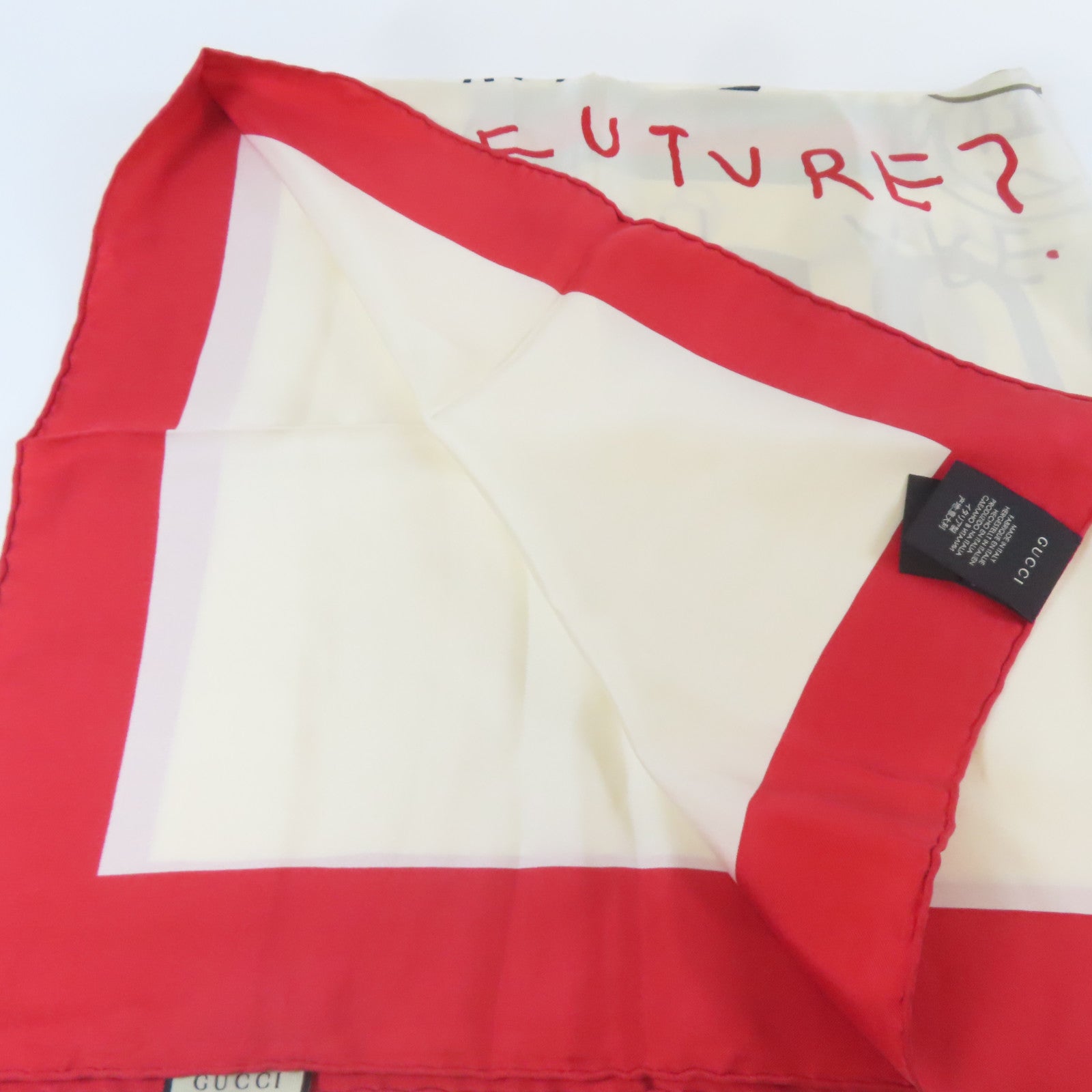 GUCCI 絲質Scarf絲巾白色/紅色