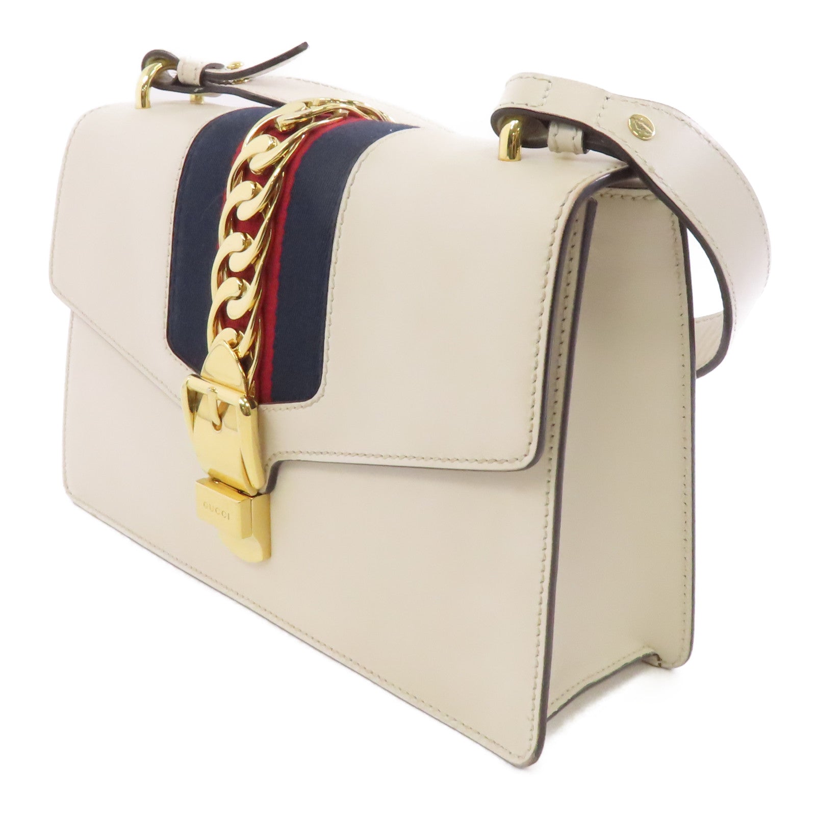 GUCCI 牛皮皮革Sylvie金扣手挽肩背兩用袋白色