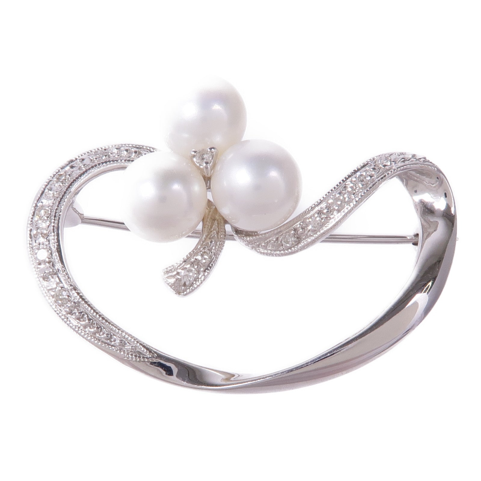 JEWELRY 14K白金Pearl Diamond Brooach鑽石胸針