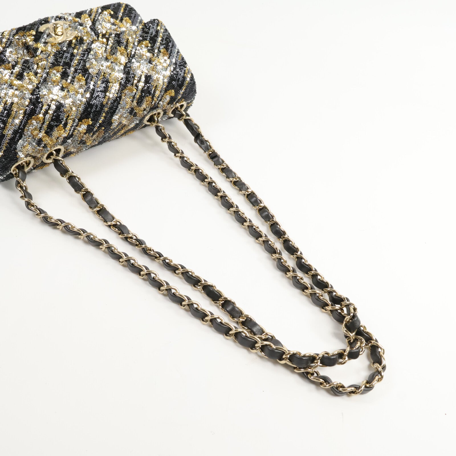 CHANEL 羊皮皮革/珠片Chain Shoulder Bag鏈帶肩背袋