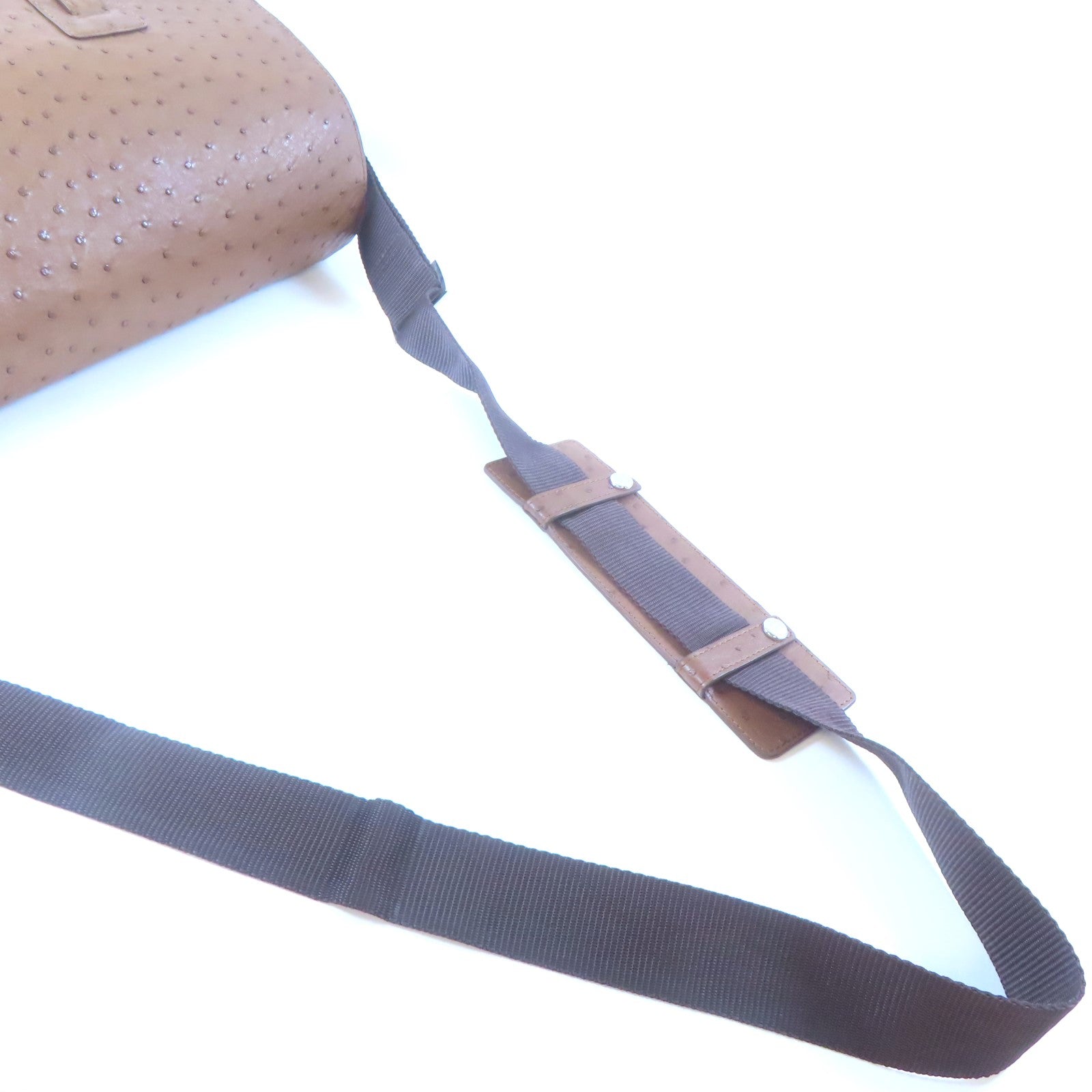 SELECTION 鴕鳥皮革/尼龍Kwanpen Shoulder Bag銀扣肩背袋棕色