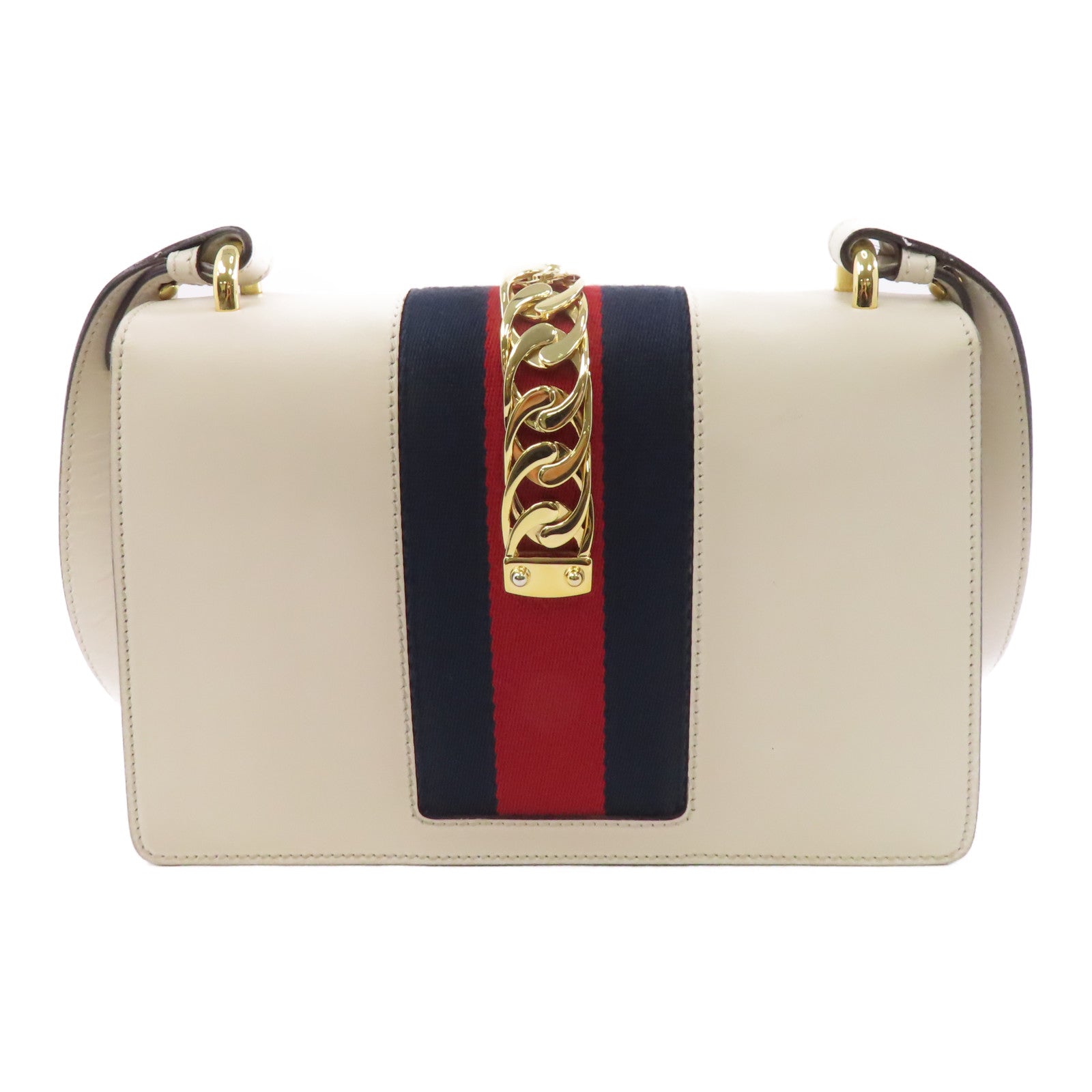 GUCCI 牛皮皮革Sylvie金扣手挽肩背兩用袋白色