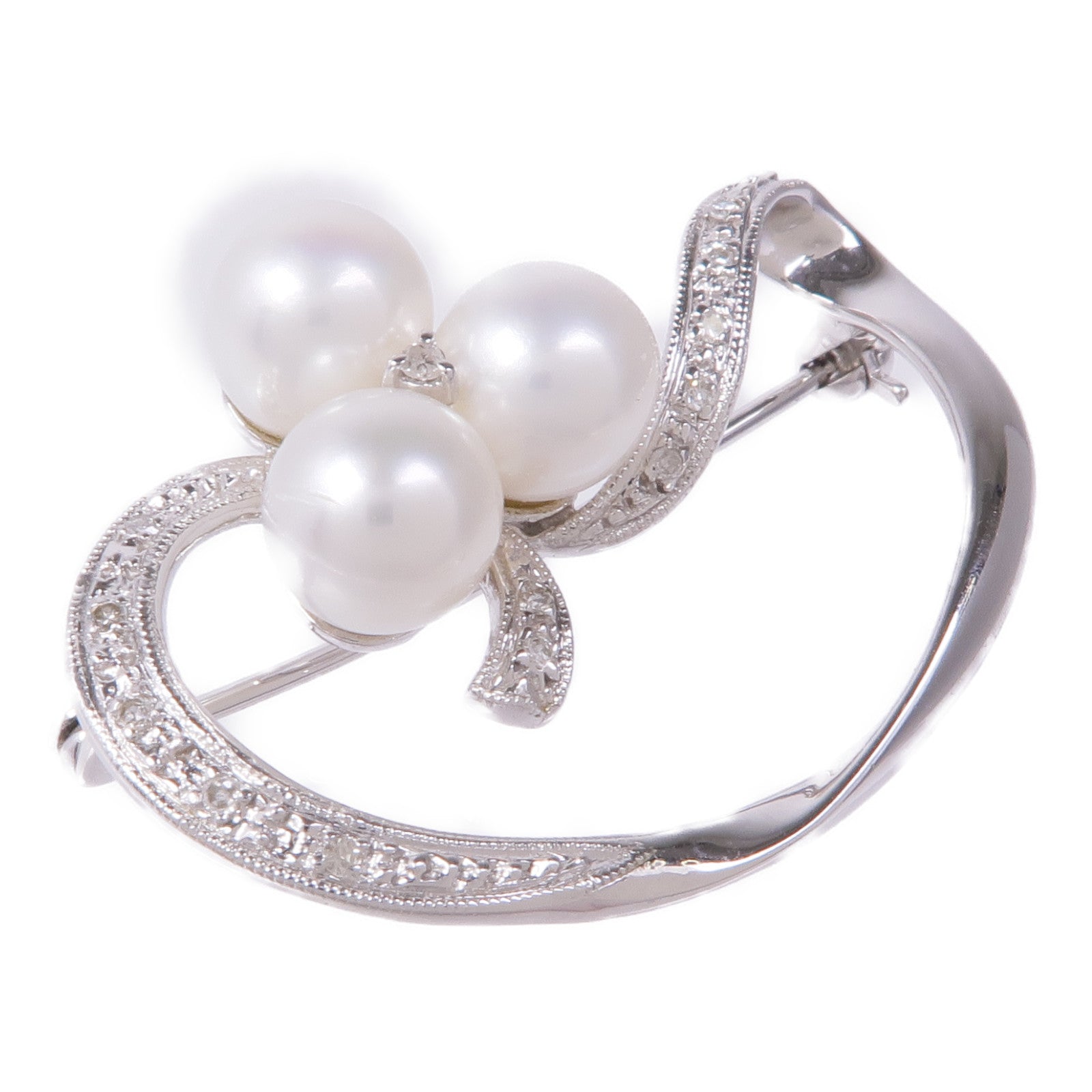 JEWELRY 14K白金Pearl Diamond Brooach鑽石胸針