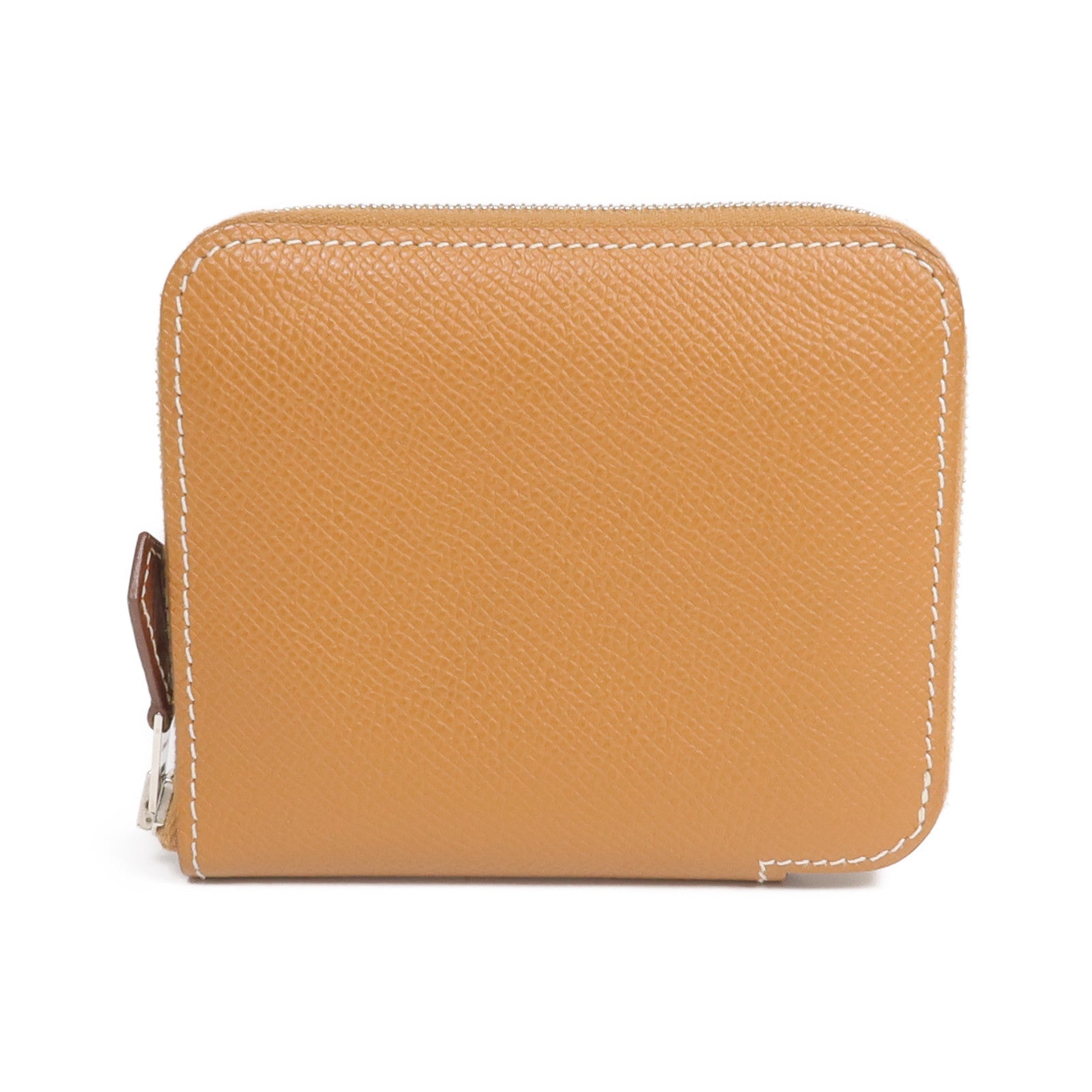 HERMES Epsom皮革Silk In Compact銀扣拉鏈錢包Gold