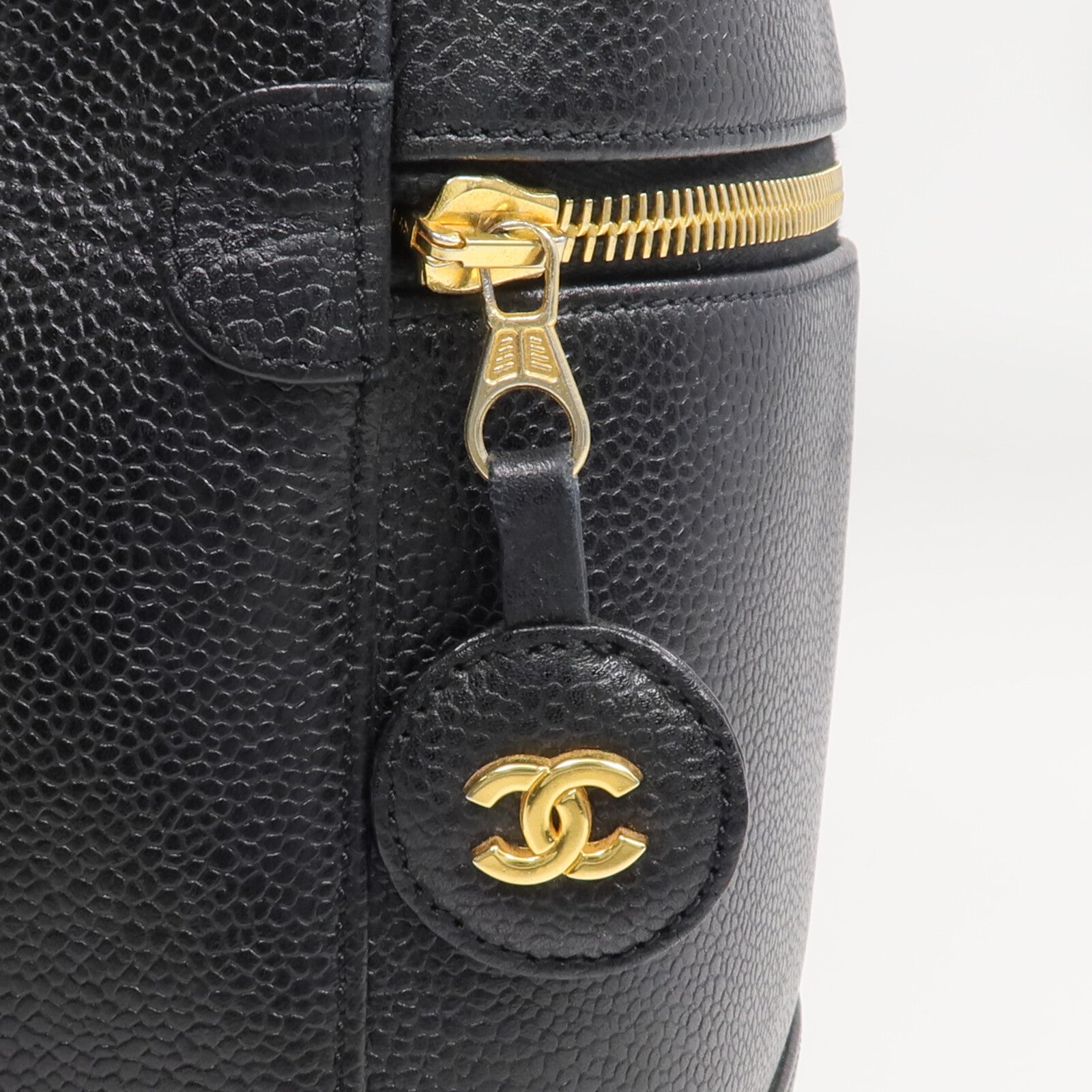 CHANEL 牛皮皮革Vintage Vanity Case金扣鏈帶手挽肩背兩用袋