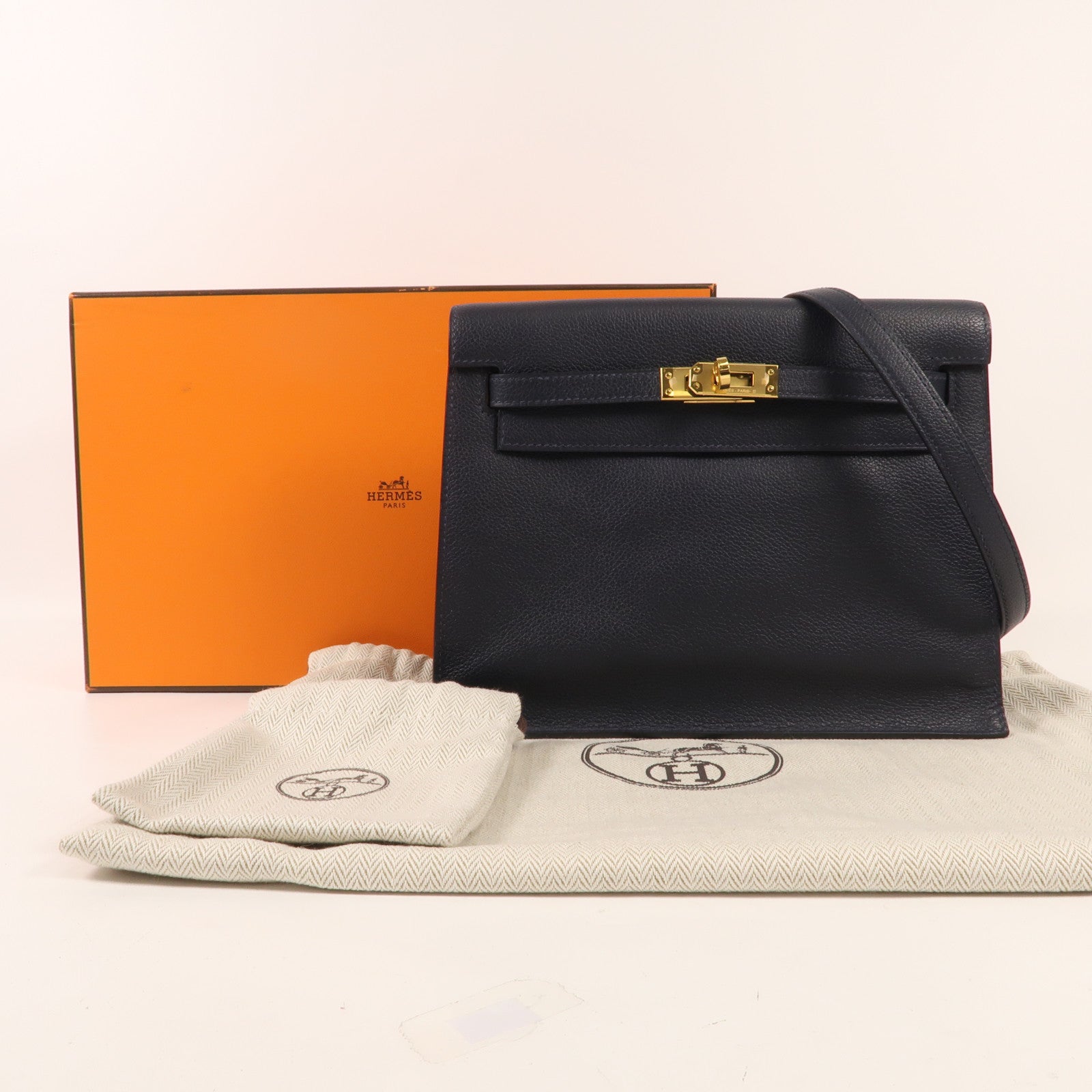 HERMES Evercolor皮革Kelly Danse金扣肩背袋2Z Bleu Nuit