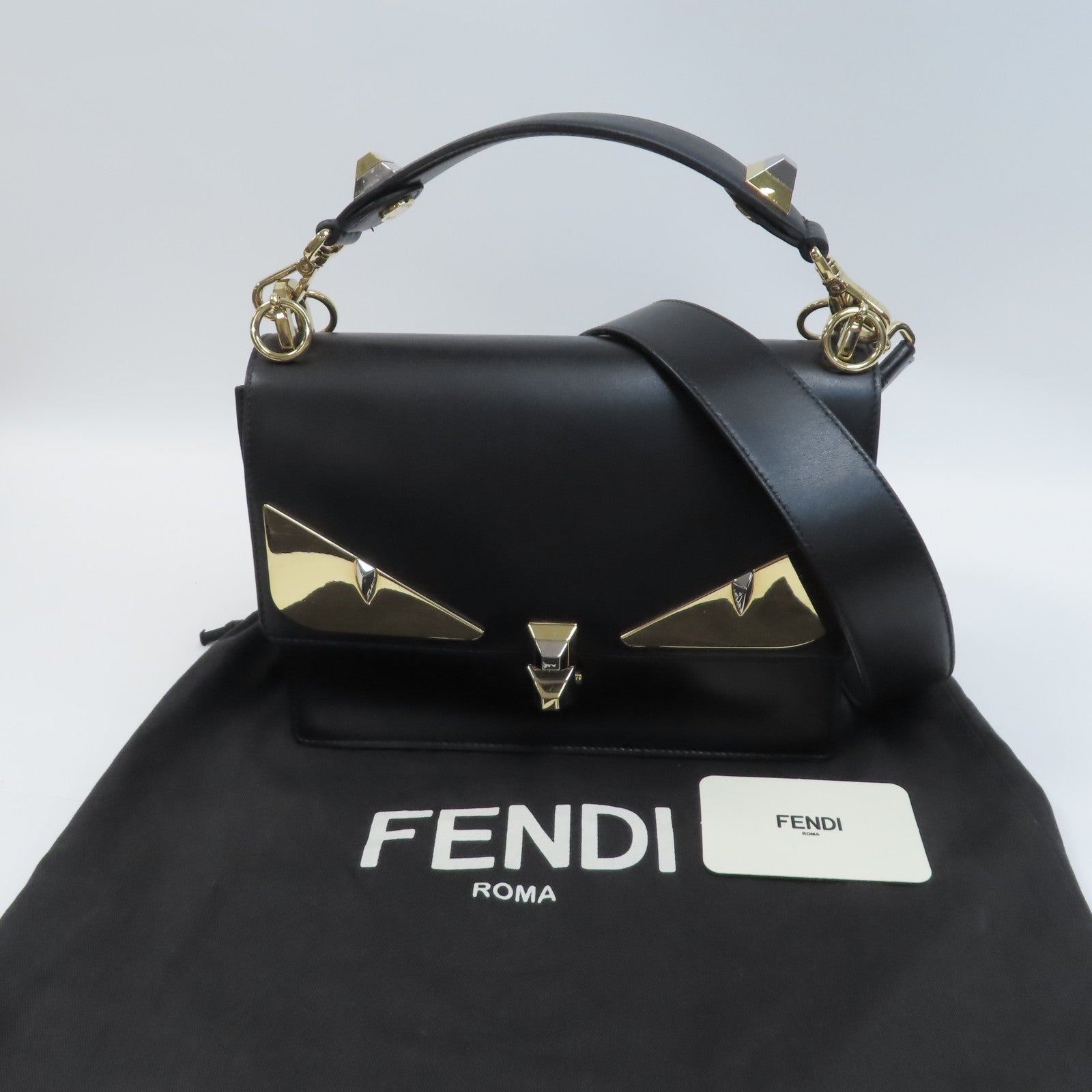 FENDI 牛皮皮革Kan I金扣手挽肩背兩用袋黑色