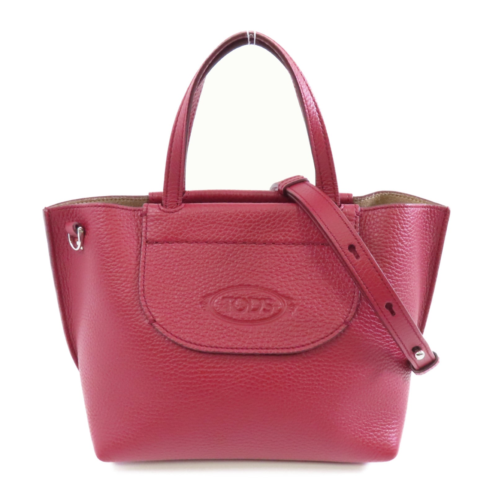 TOD’S 牛皮皮革2way Shoulder Bag銀扣手挽肩背兩用袋紅色