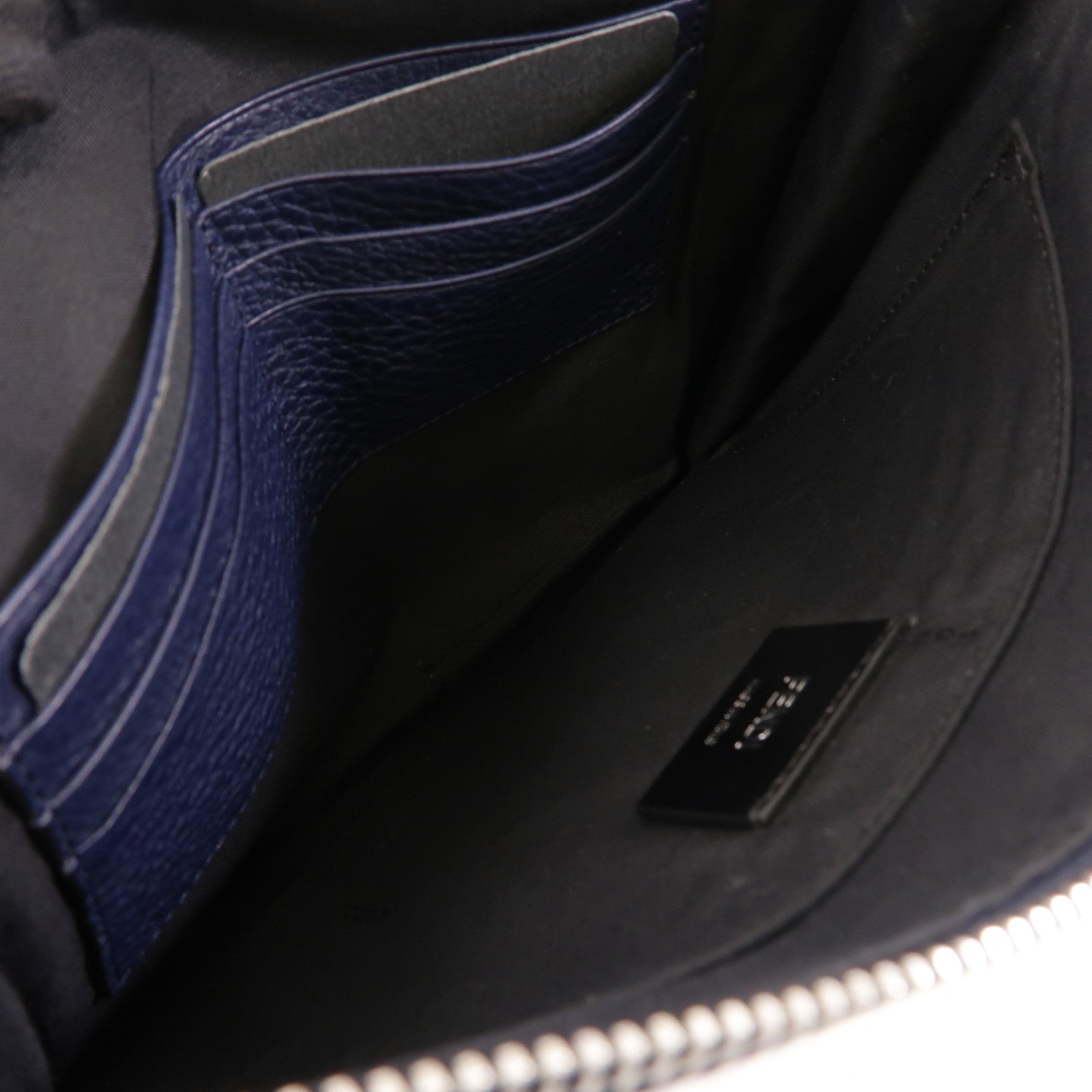 FENDI 牛皮皮革Clutch Bag銀扣手拿包深藍色/白色