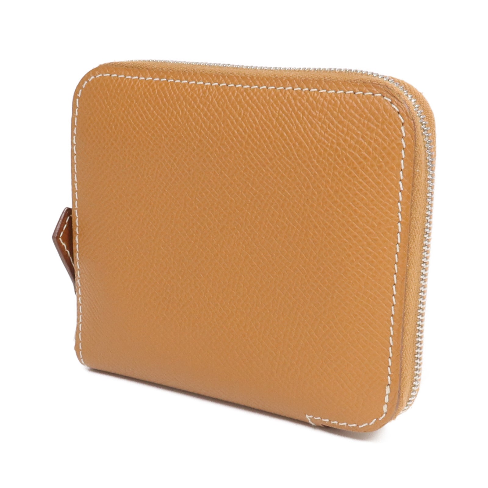 HERMES Epsom皮革Silk In Compact銀扣拉鏈錢包Gold