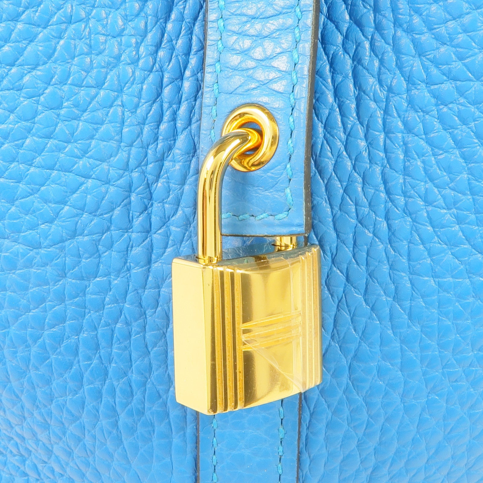 HERMES Clemence皮革Picotin PM金扣手挽袋 Bleu Zanzibar