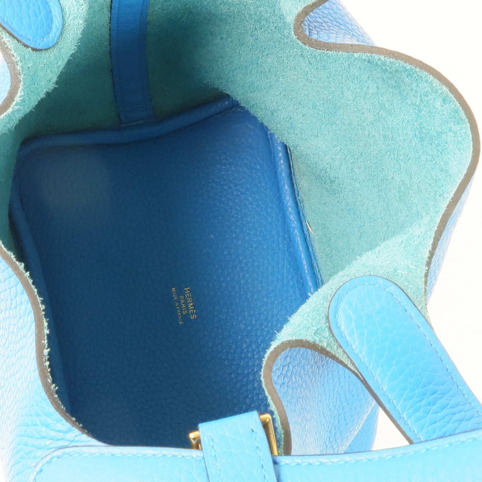HERMES Clemence皮革Picotin PM金扣手挽袋 Bleu Zanzibar